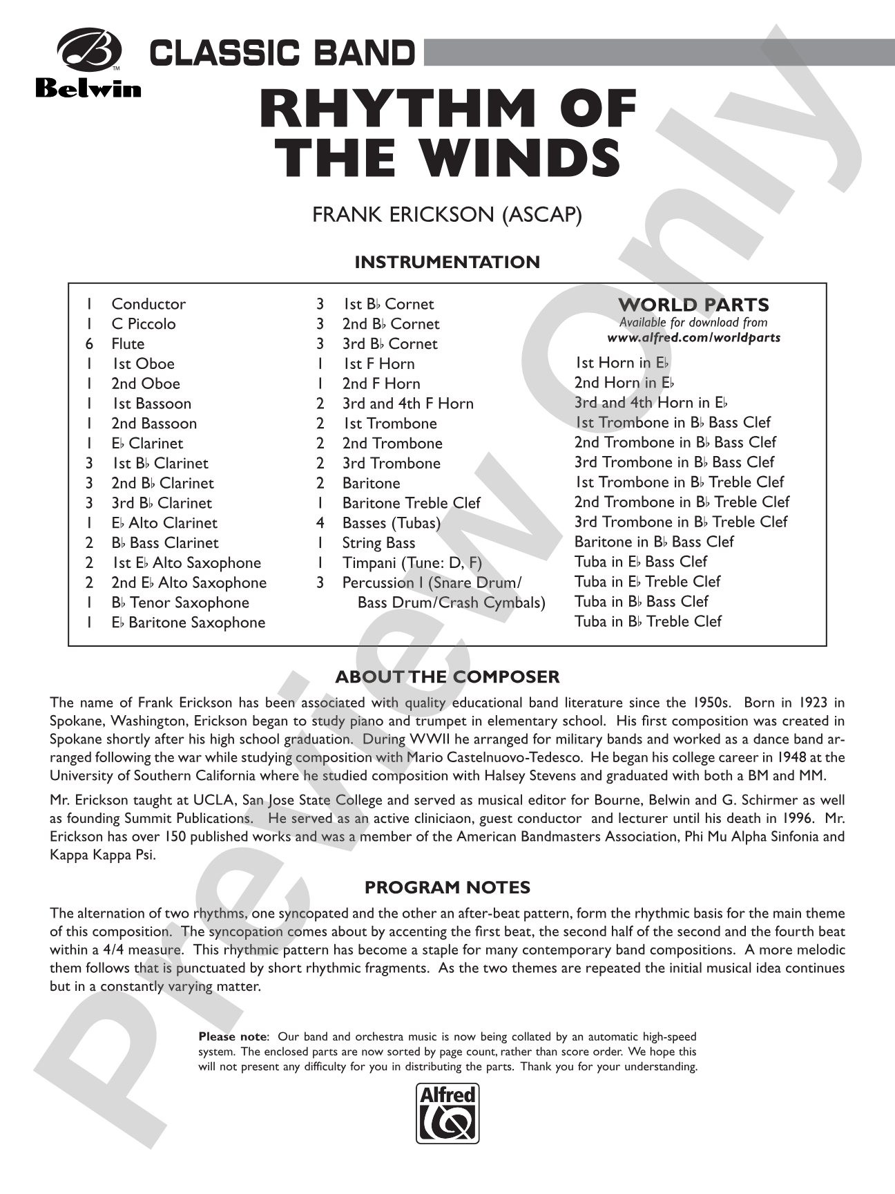 Rhythm of the Winds: Concert Band Conductor Score & Parts