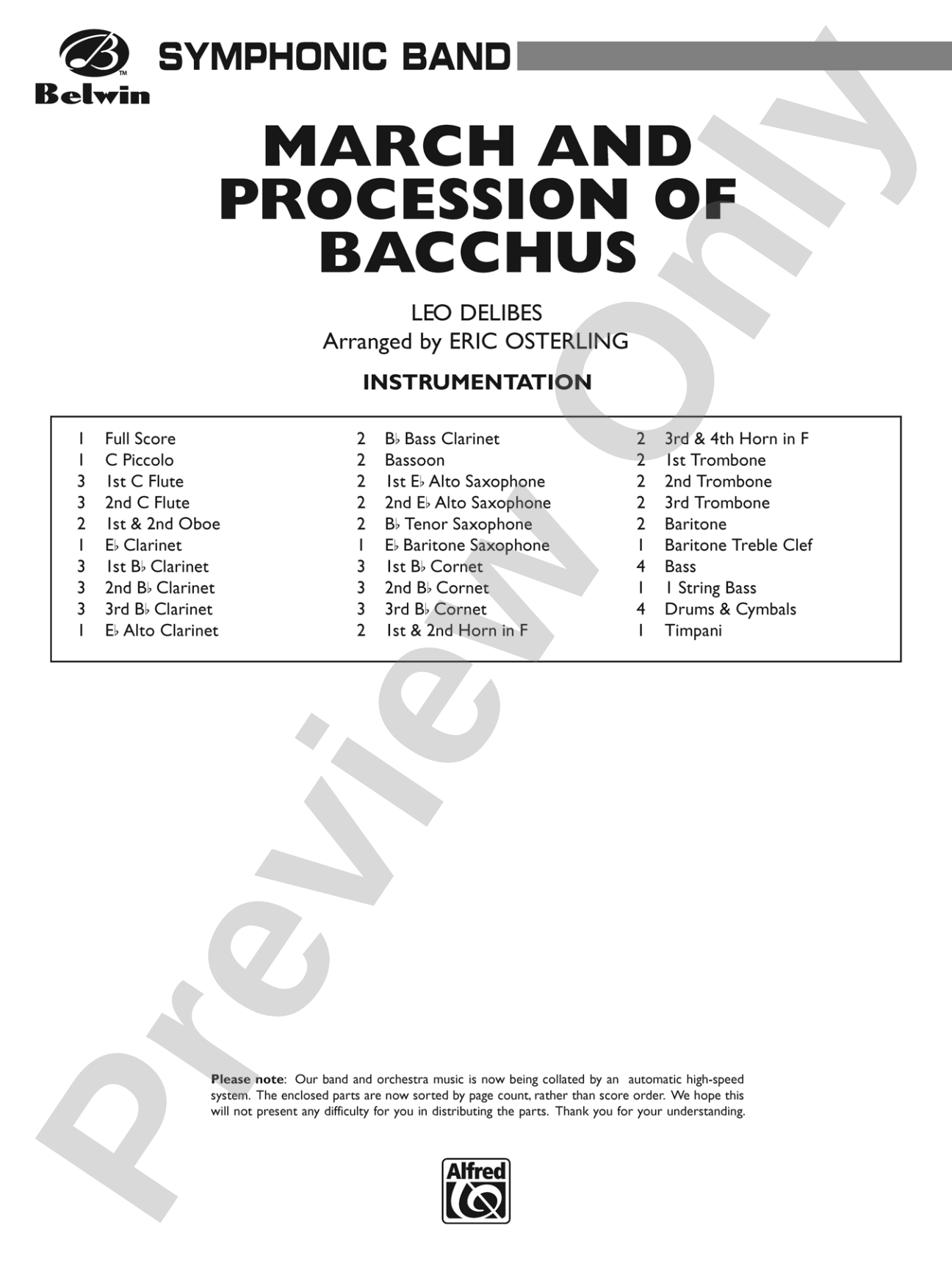 March and Procession of Bacchus: Concert Band Conductor Score & Parts