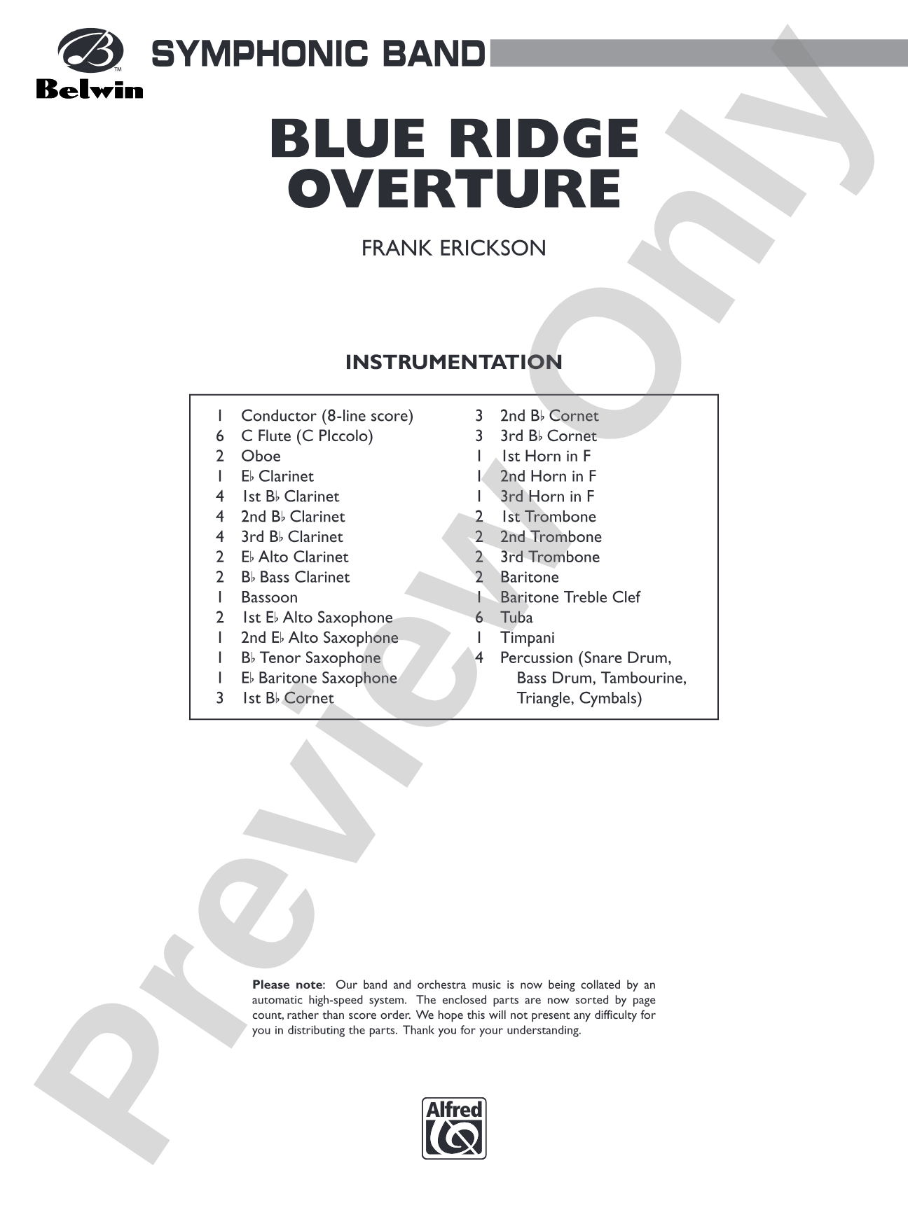 Blue Ridge Overture: Concert Band Conductor Score & Parts