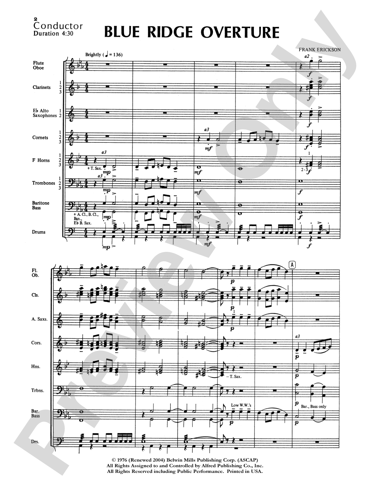 Blue Ridge Overture: Concert Band Conductor Score & Parts