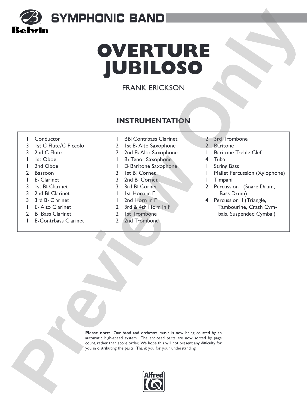 Overture Jubiloso: Concert Band Conductor Score & Parts