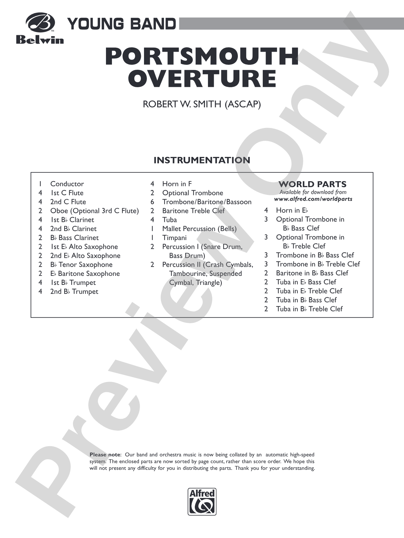 Portsmouth Overture: Concert Band Conductor Score & Parts