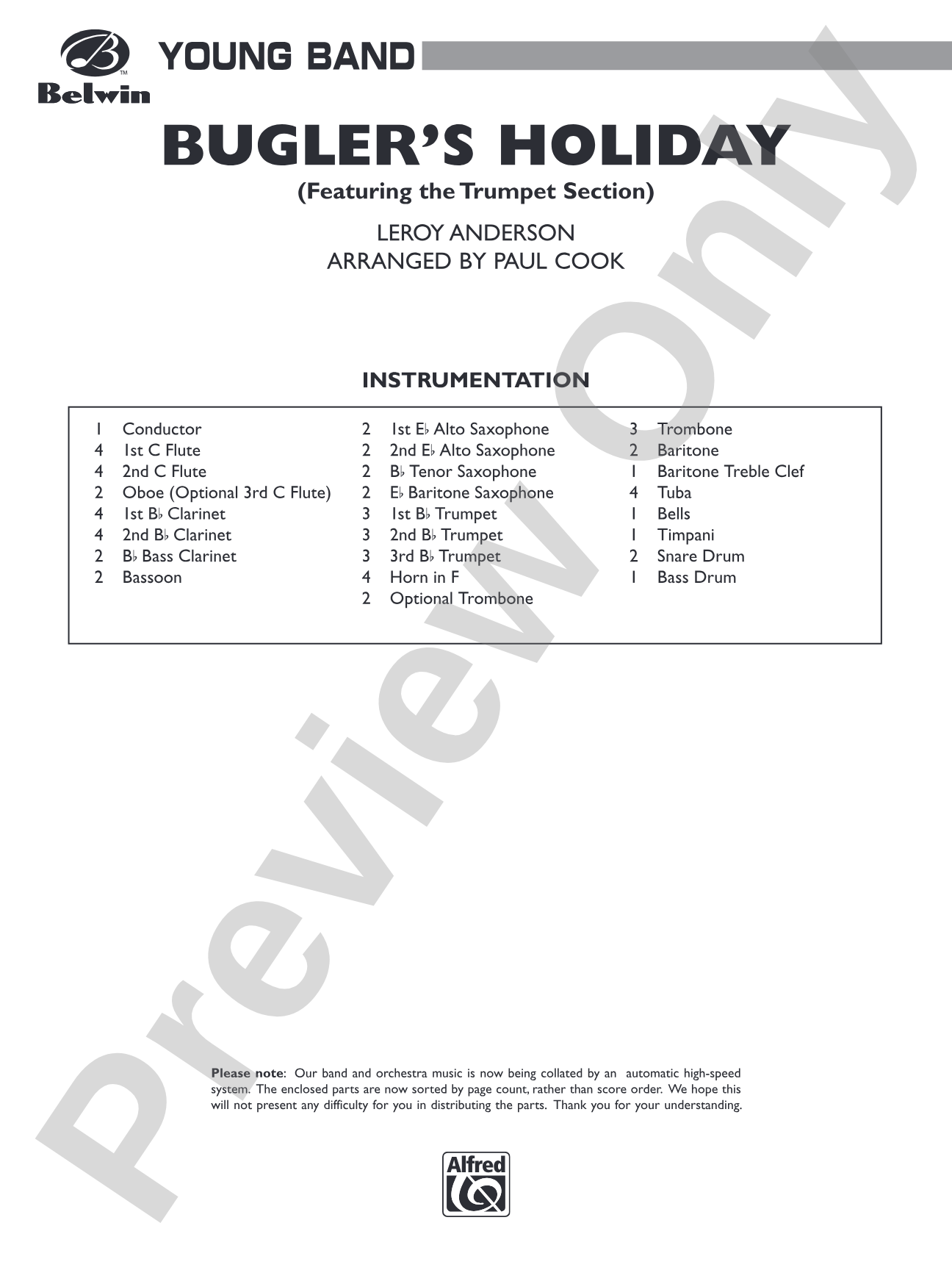 Bugler's Holiday (featuring the Trumpet Section): Concert Band Conductor Score & Parts