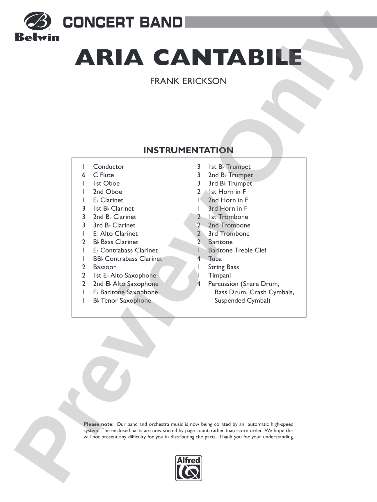 Aria Cantabile: Concert Band Conductor Score & Parts