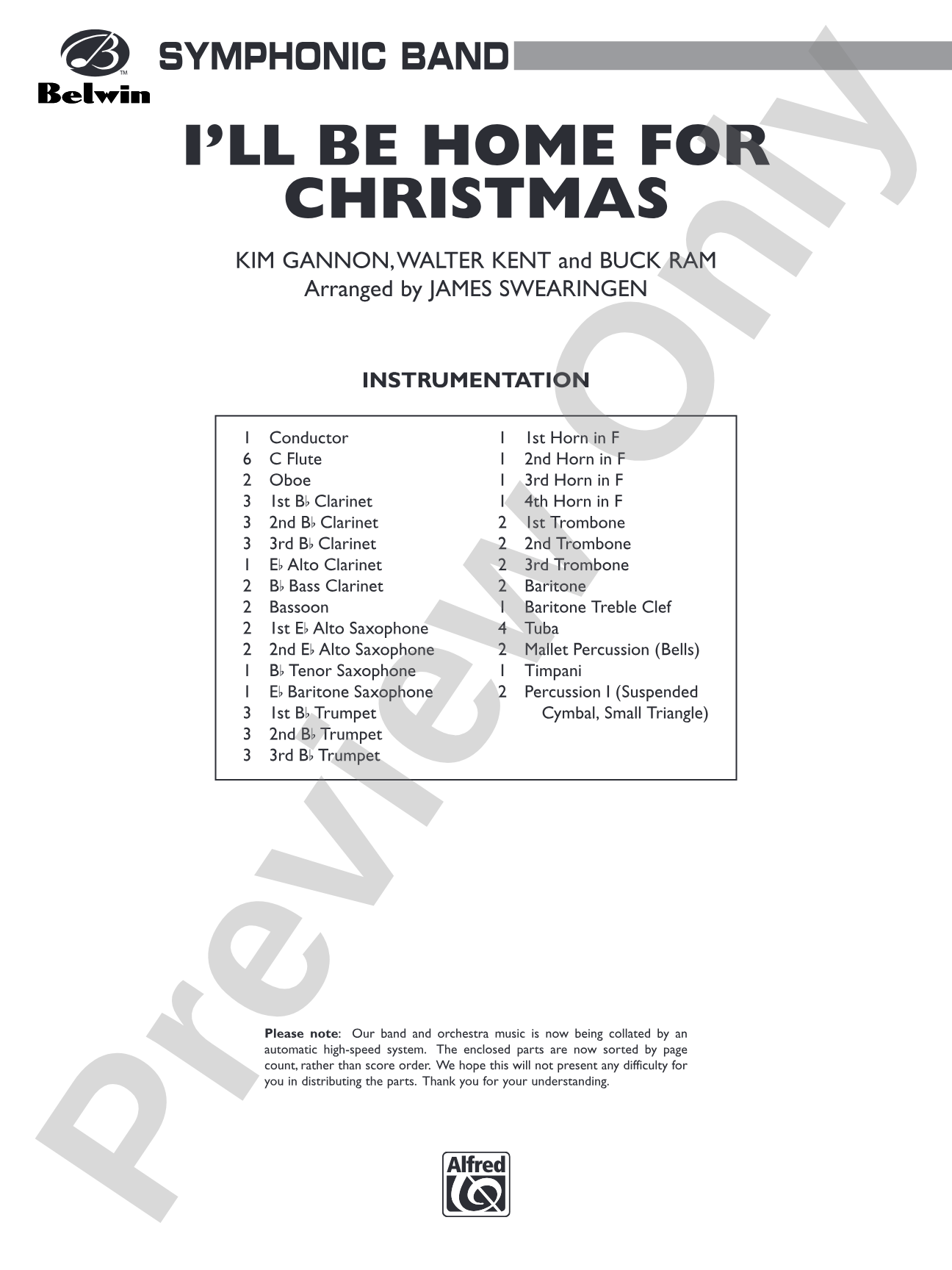 I'll Be Home for Christmas: Concert Band Conductor Score & Parts