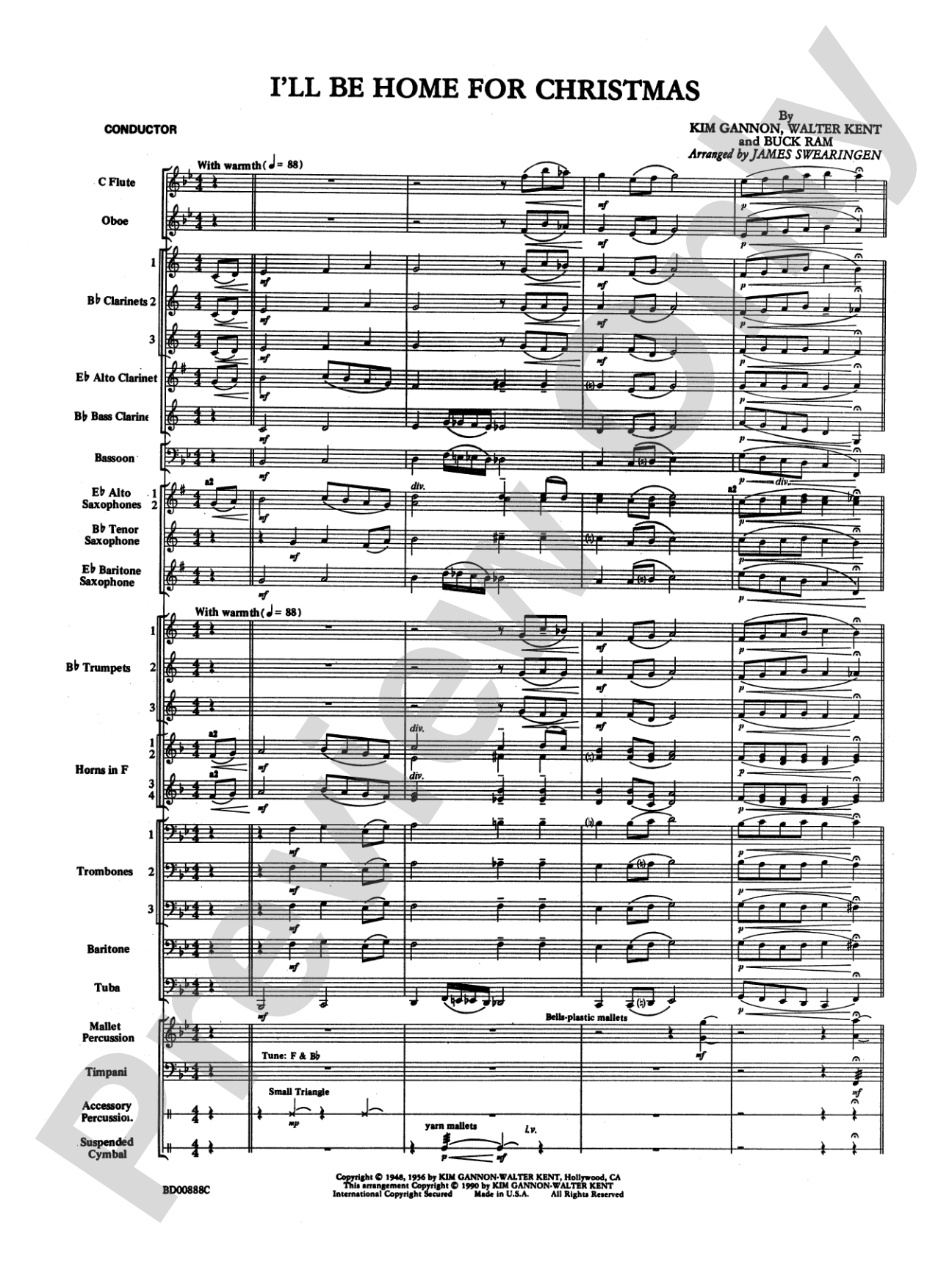 I'll Be Home for Christmas: Concert Band Conductor Score & Parts
