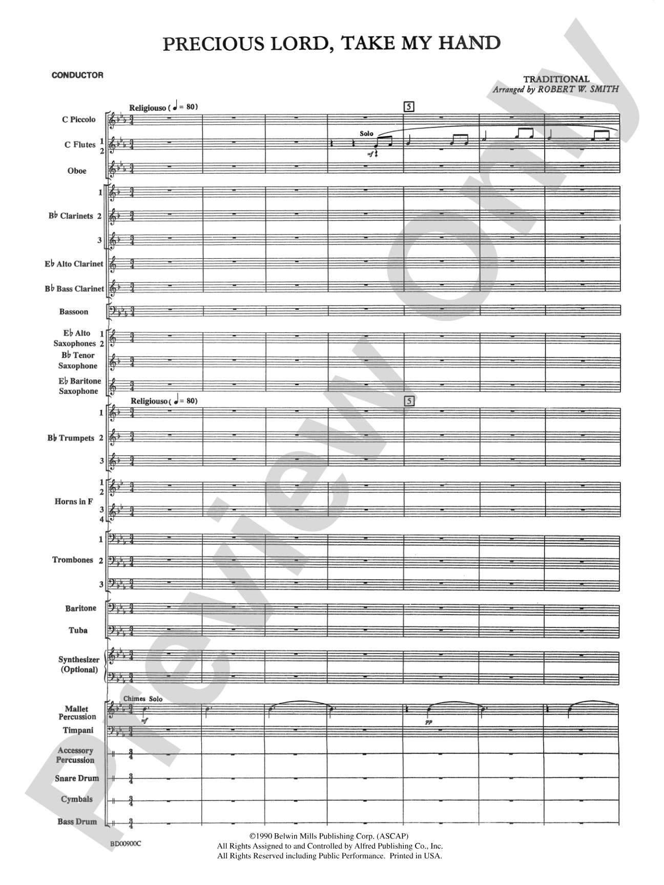 Precious Lord, Take My Hand: Concert Band Conductor Score & Parts