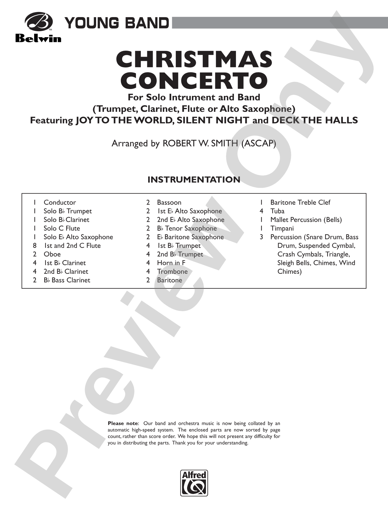 Christmas Concerto (Solo Trumpet, Clarinet, Flute, or Alto Saxophone and Band): Concert Band Conductor Score & Parts
