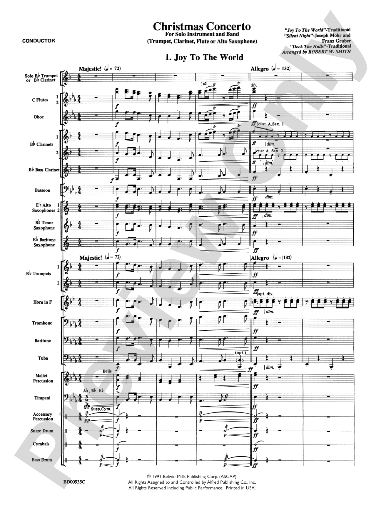 Christmas Concerto (Solo Trumpet, Clarinet, Flute, or Alto Saxophone and Band): Concert Band Conductor Score & Parts