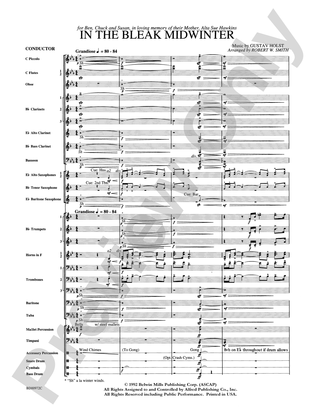 In the Bleak Midwinter: Concert Band Conductor Score & Parts