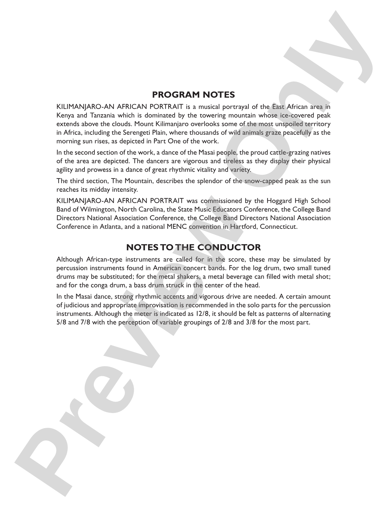 Kilimanjaro: An African Portrait: Concert Band Conductor Score & Parts