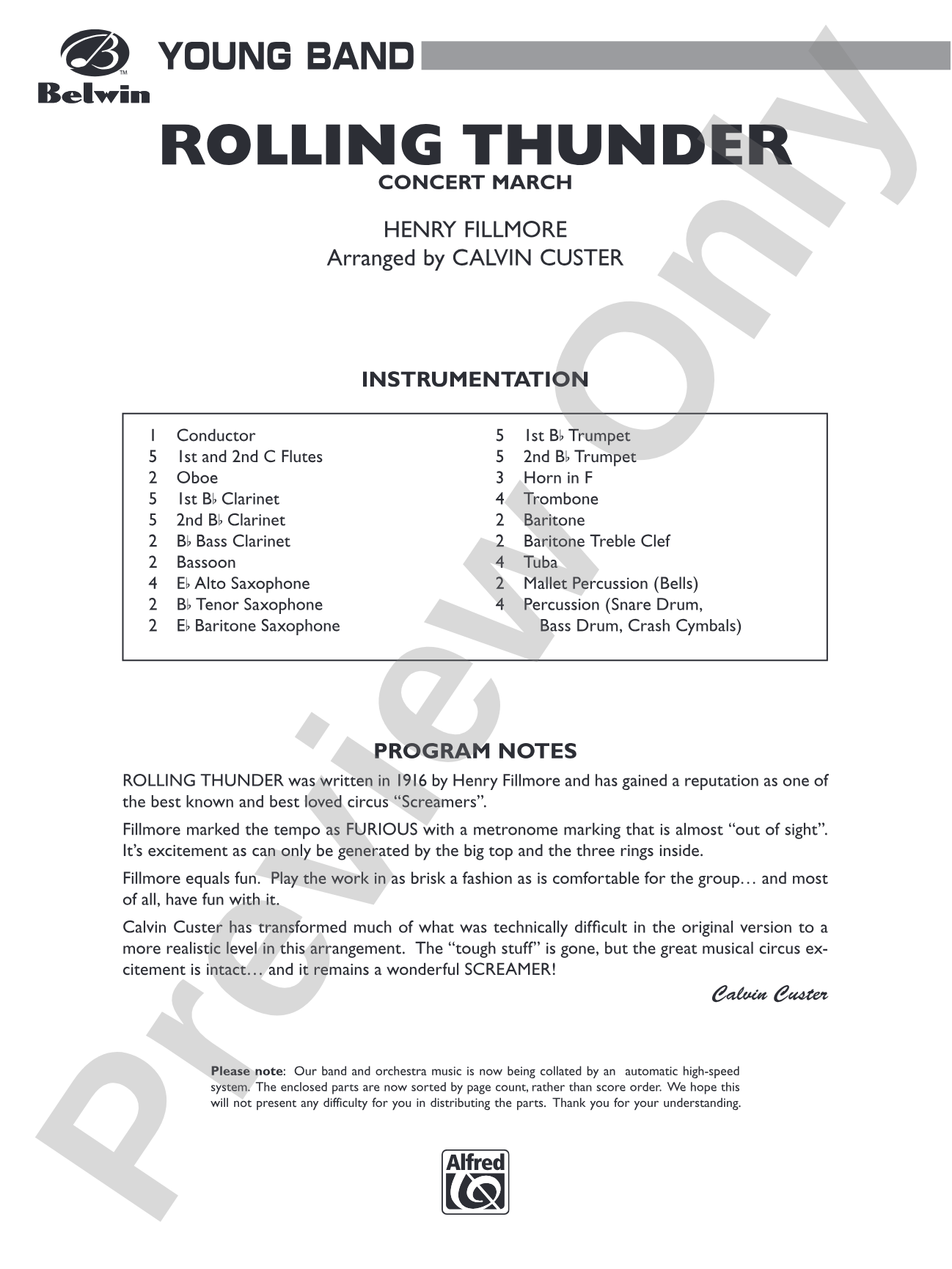 Rolling Thunder (Concert March): Concert Band Conductor Score & Parts