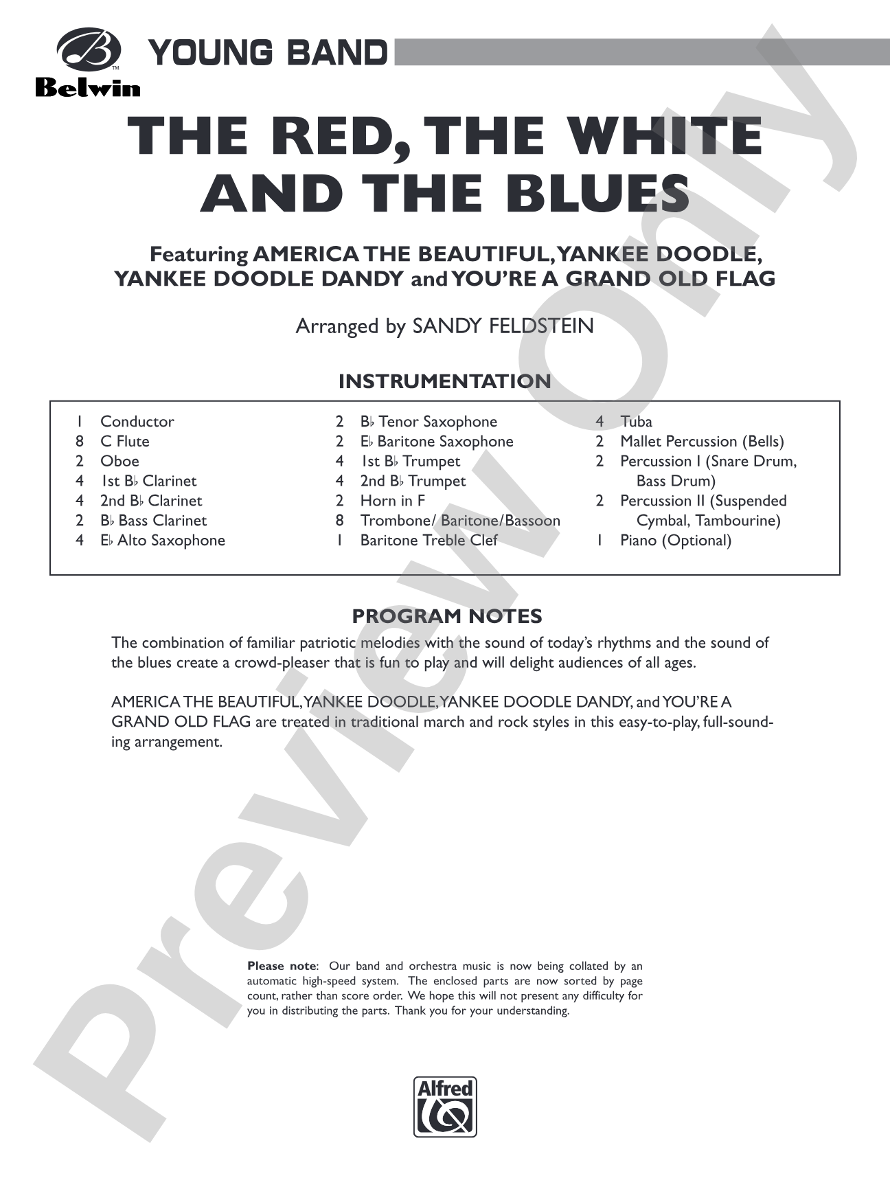 The Red, the White, and the Blues: Concert Band Conductor Score & Parts