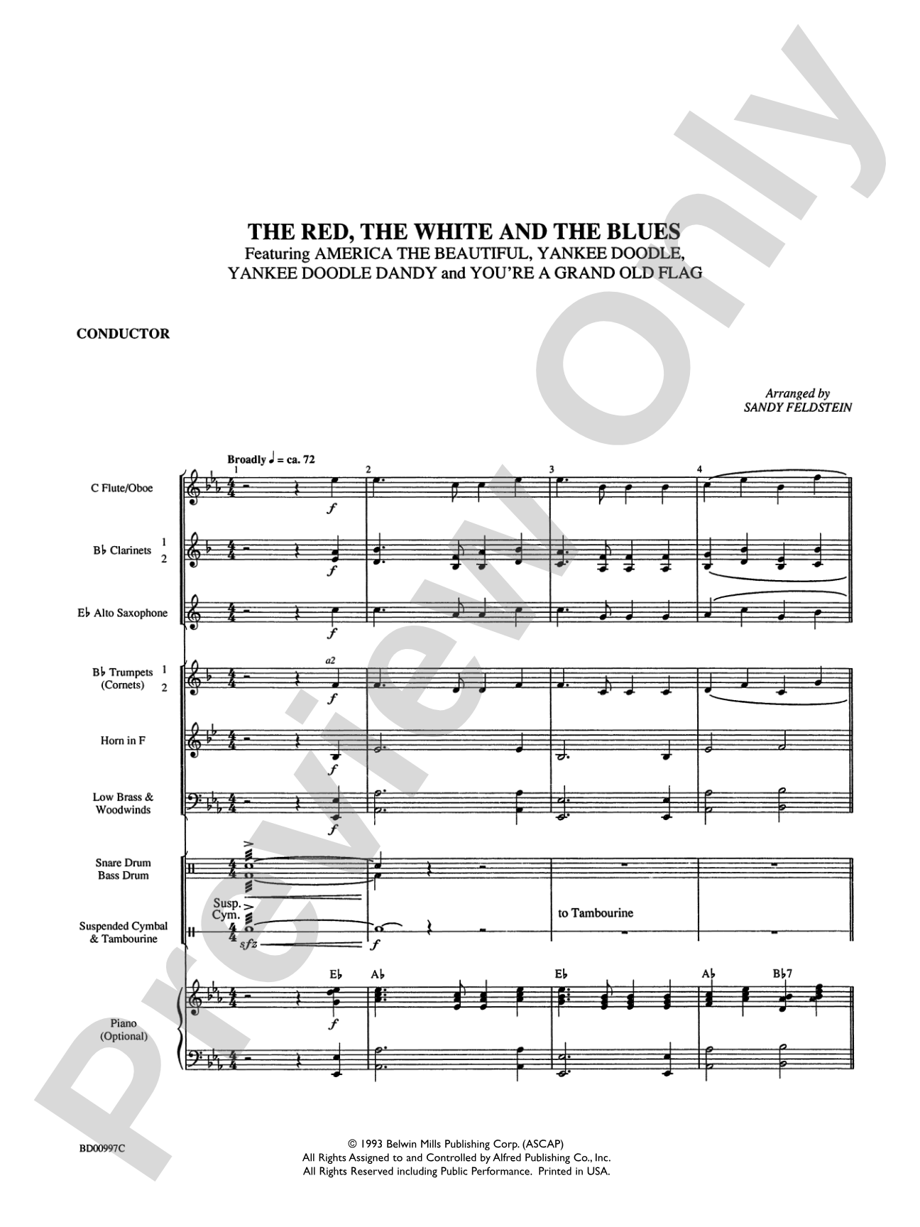 The Red, the White, and the Blues: Concert Band Conductor Score & Parts