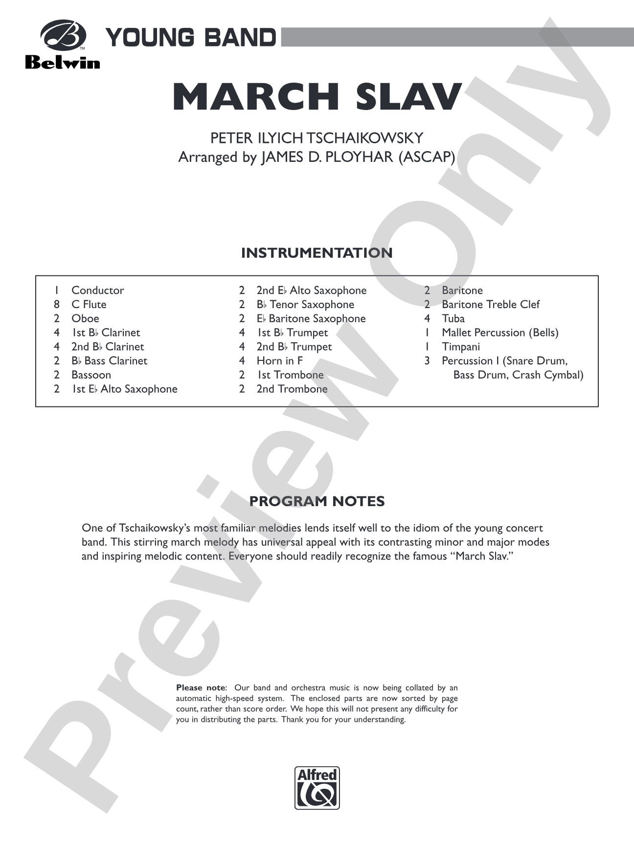March Slav: Concert Band Conductor Score & Parts
