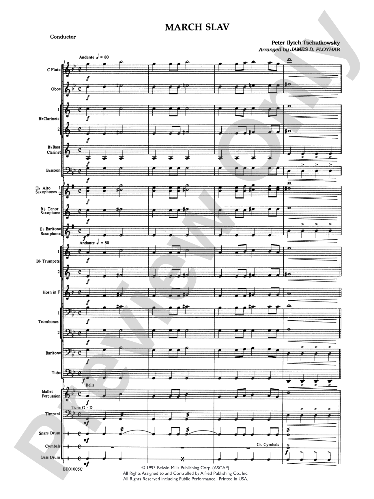 March Slav: Concert Band Conductor Score & Parts