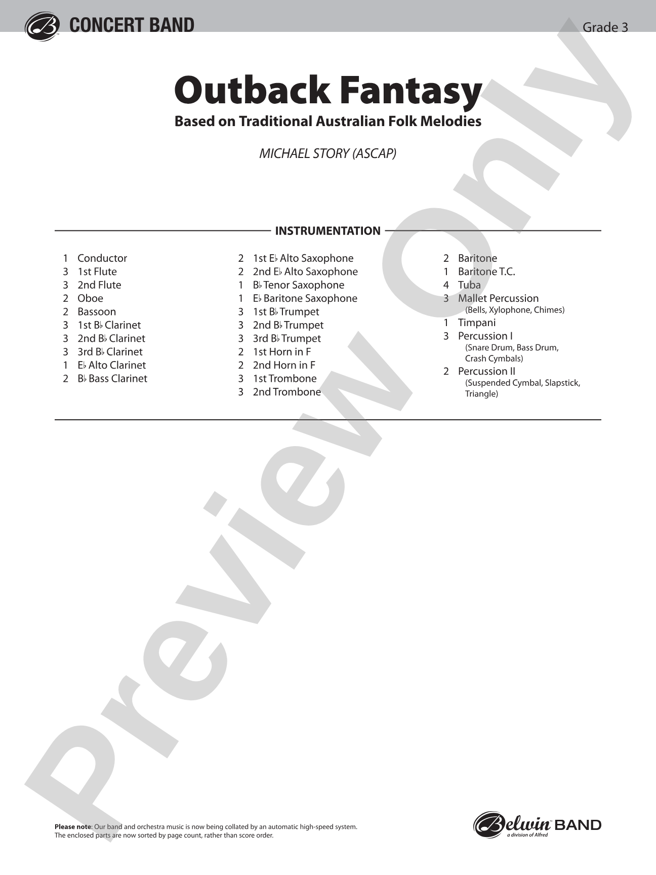 Outback Fantasy (based on Traditional Australian Folk Melodies): Concert Band Conductor Score & Parts