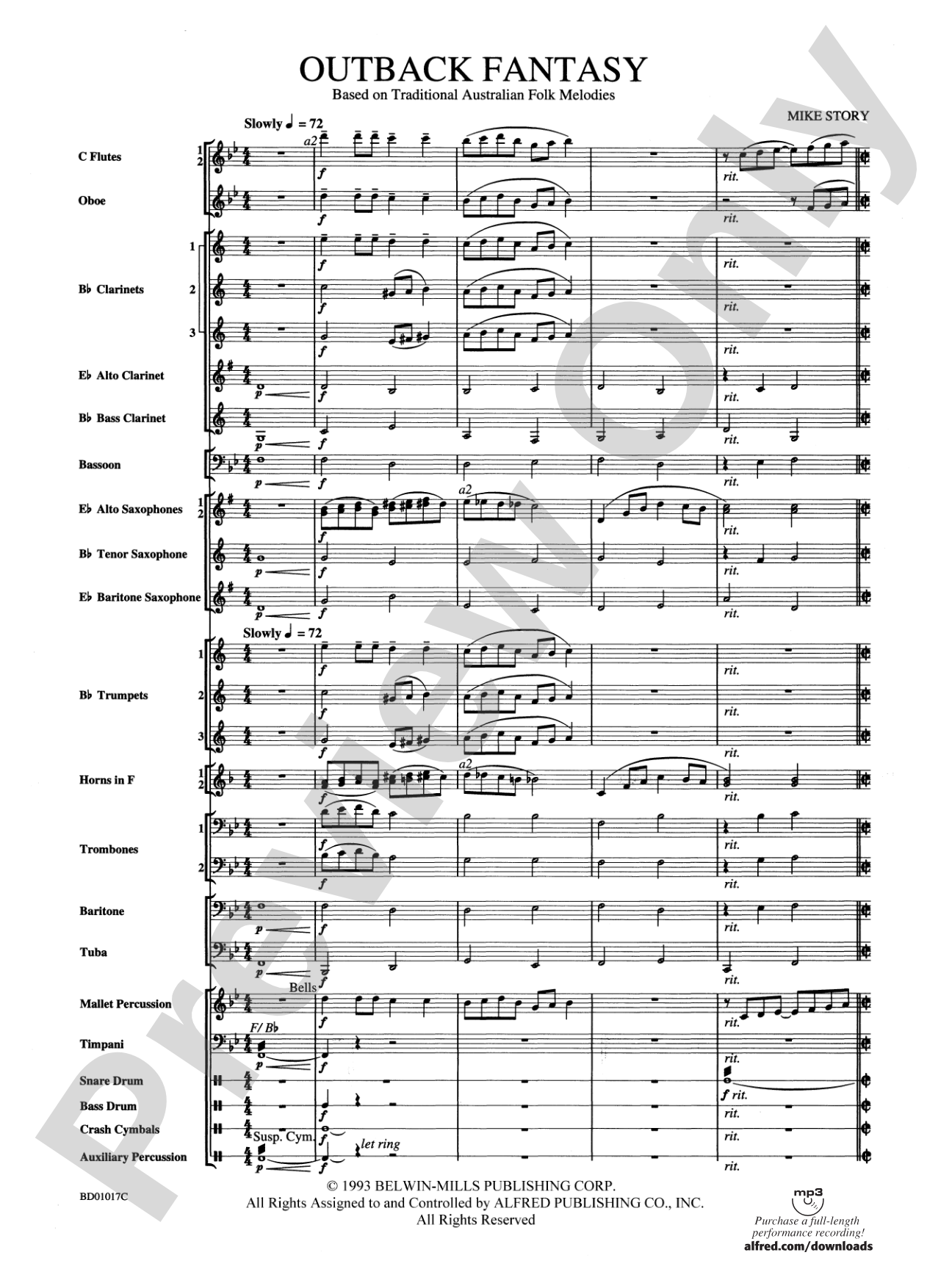 Outback Fantasy (based on Traditional Australian Folk Melodies): Concert Band Conductor Score & Parts