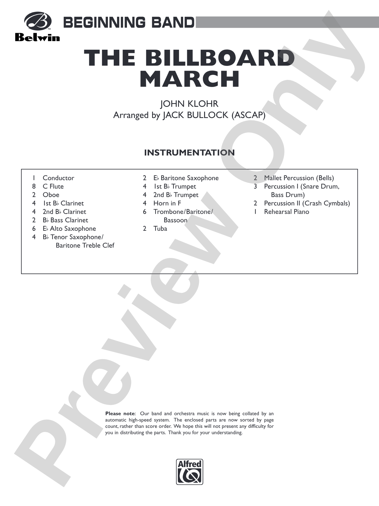 The Billboard March: Concert Band Conductor Score & Parts