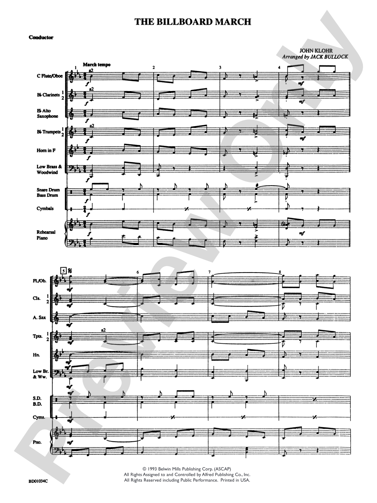 The Billboard March: Concert Band Conductor Score & Parts