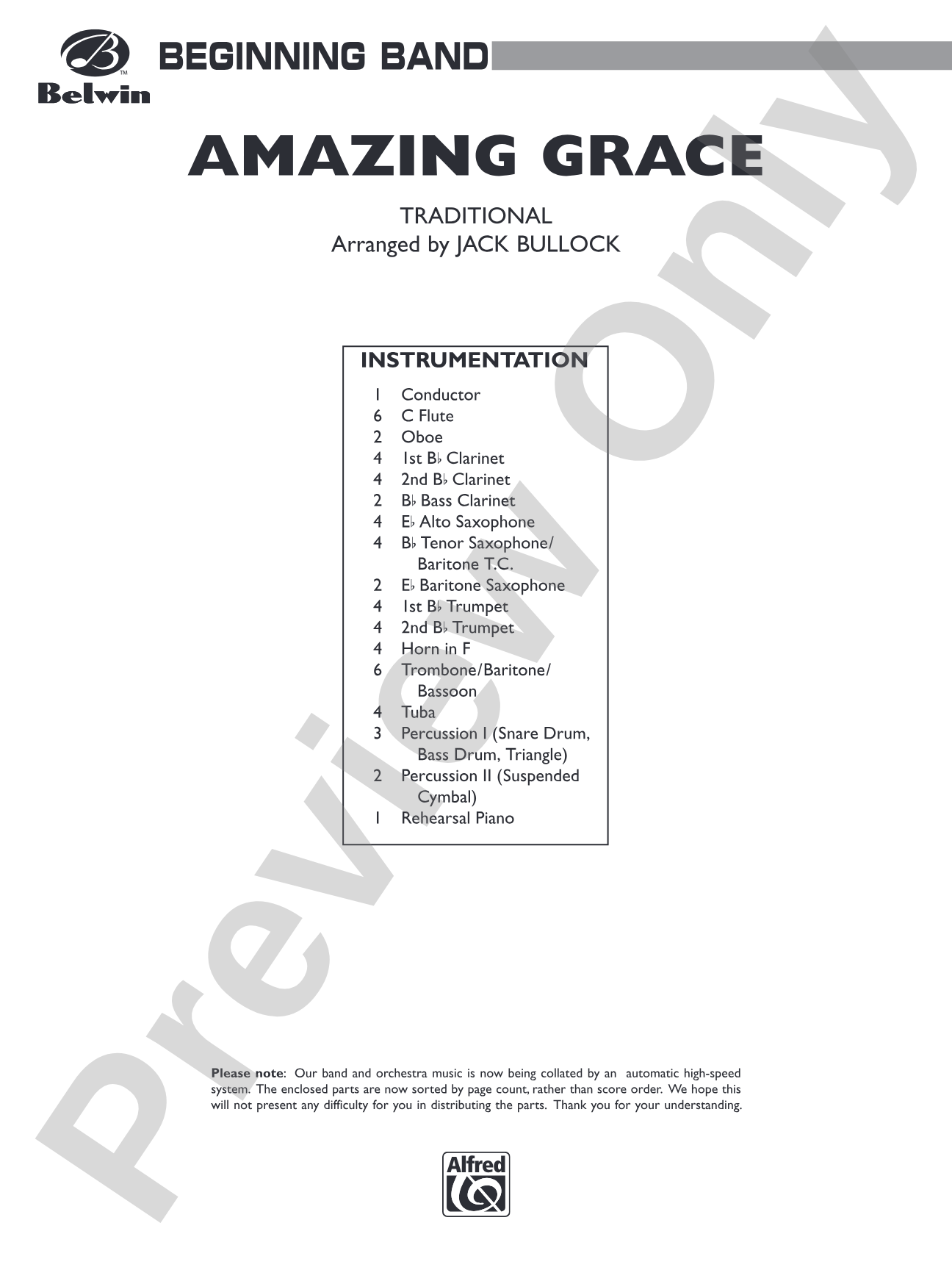 Amazing Grace: Concert Band Conductor Score & Parts