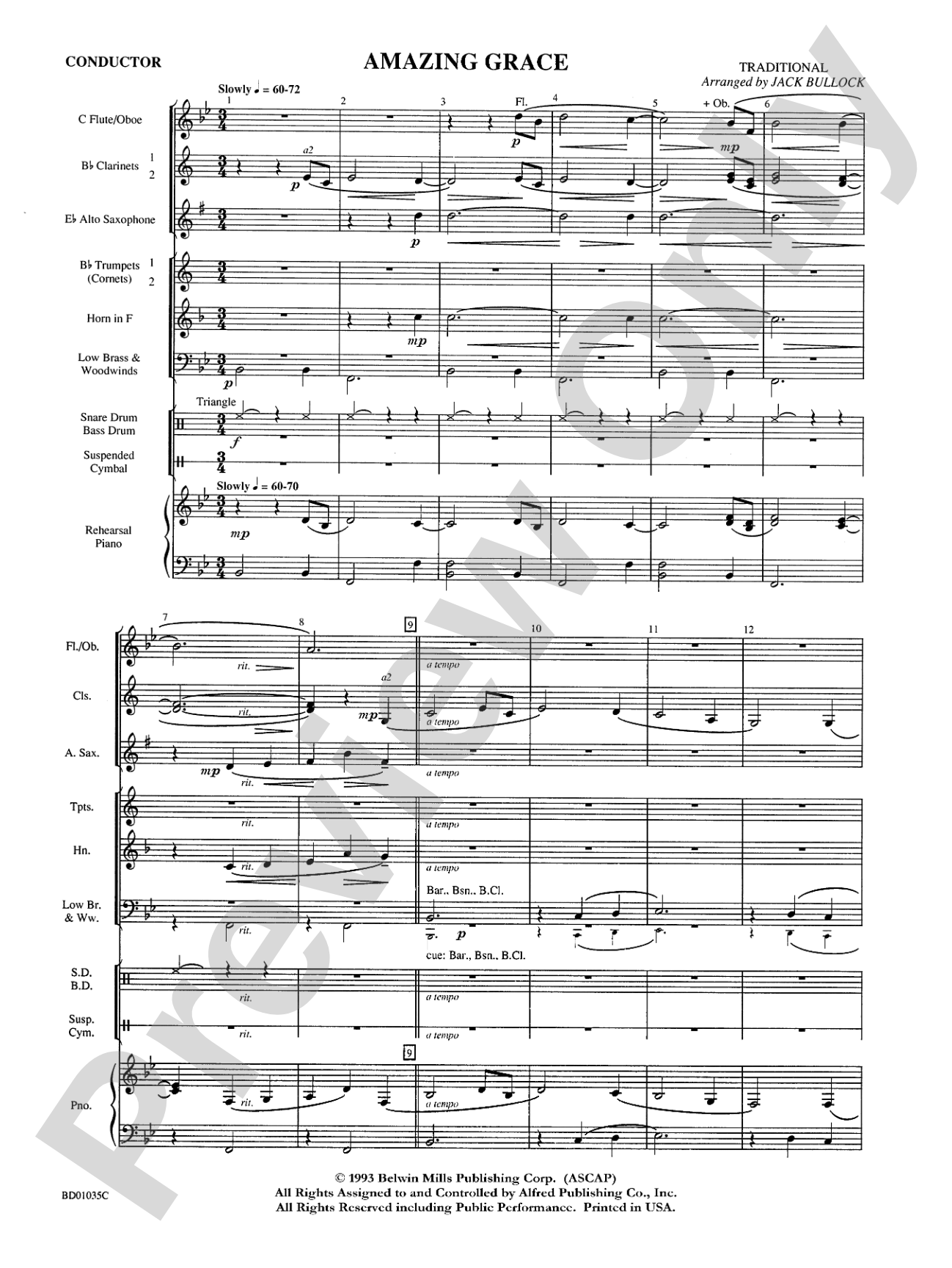 Amazing Grace: Concert Band Conductor Score & Parts