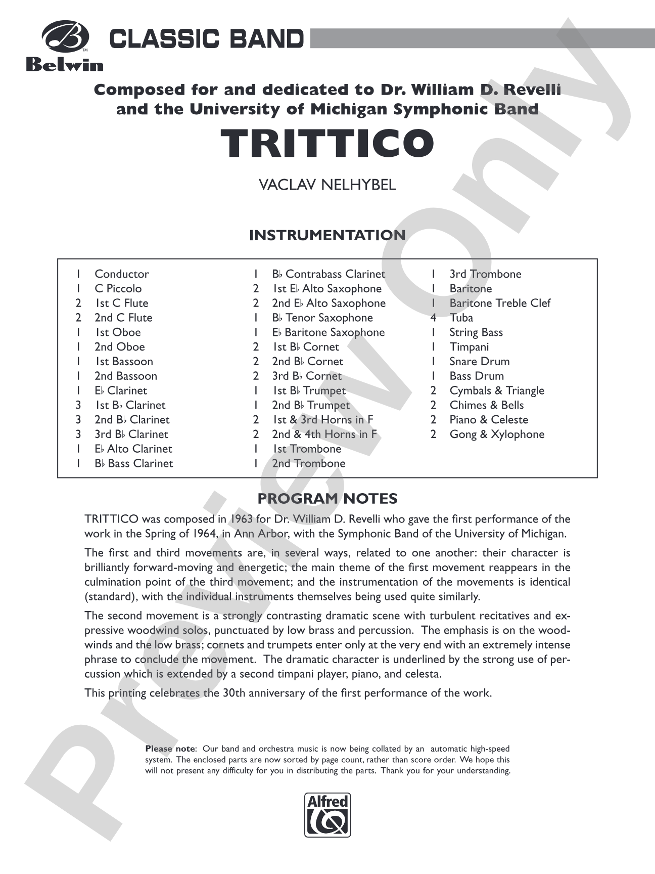 Trittico: Concert Band Conductor Score & Parts