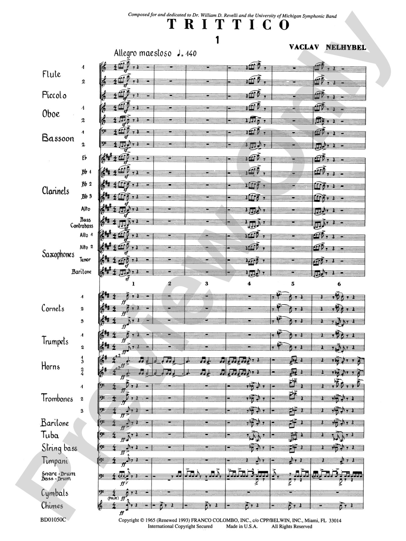 Trittico: Concert Band Conductor Score & Parts