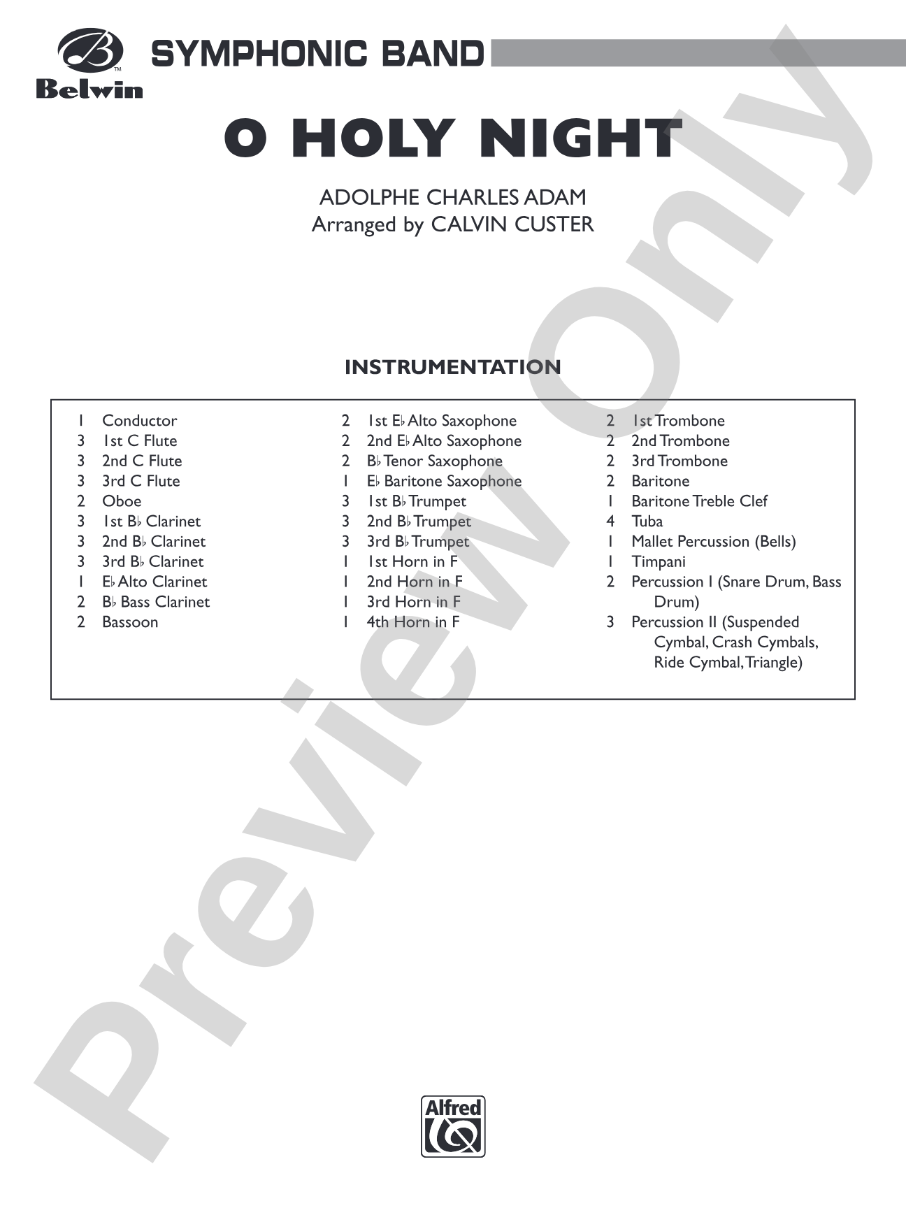O Holy Night: Concert Band Conductor Score & Parts