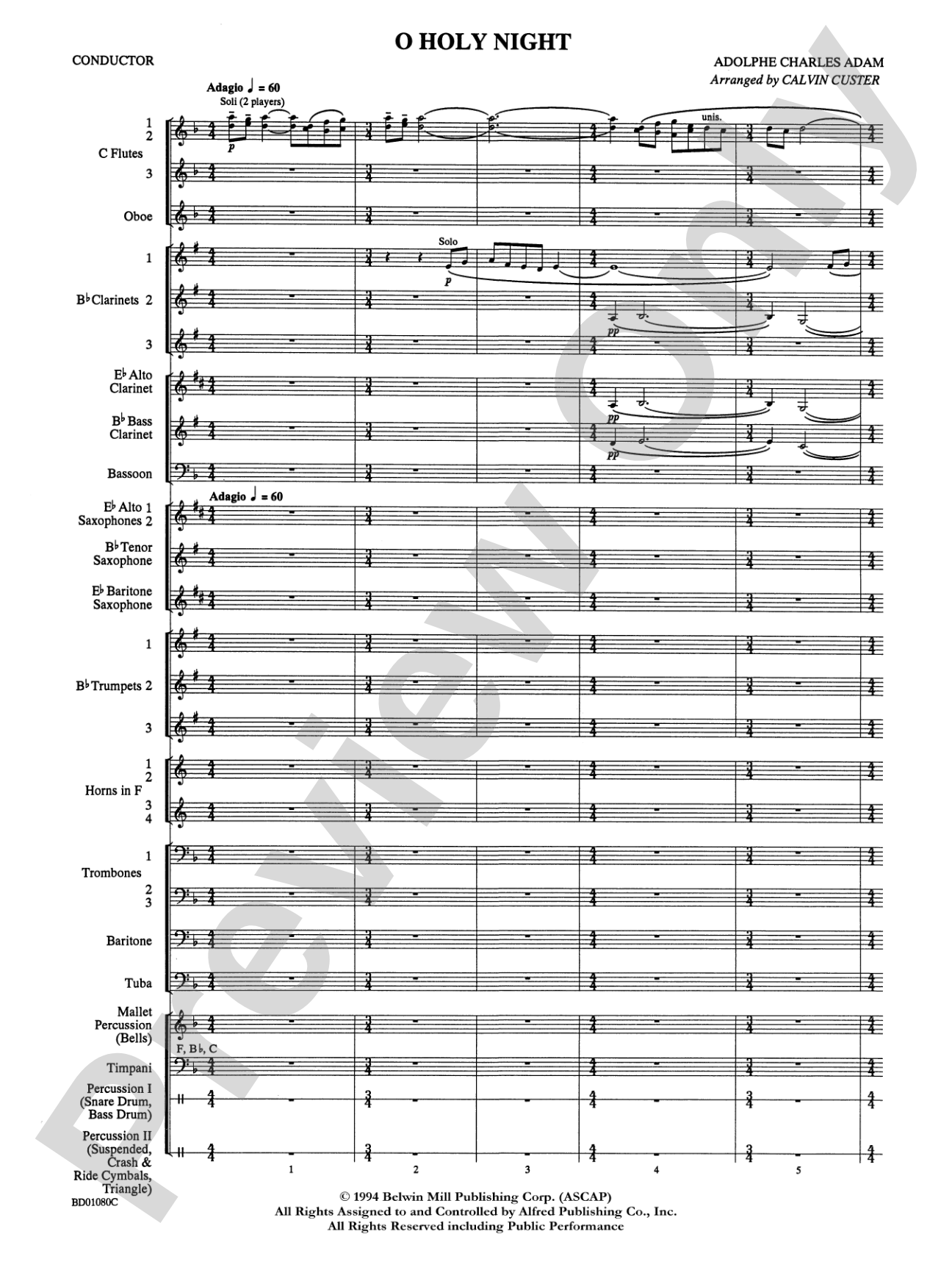 O Holy Night: Concert Band Conductor Score & Parts