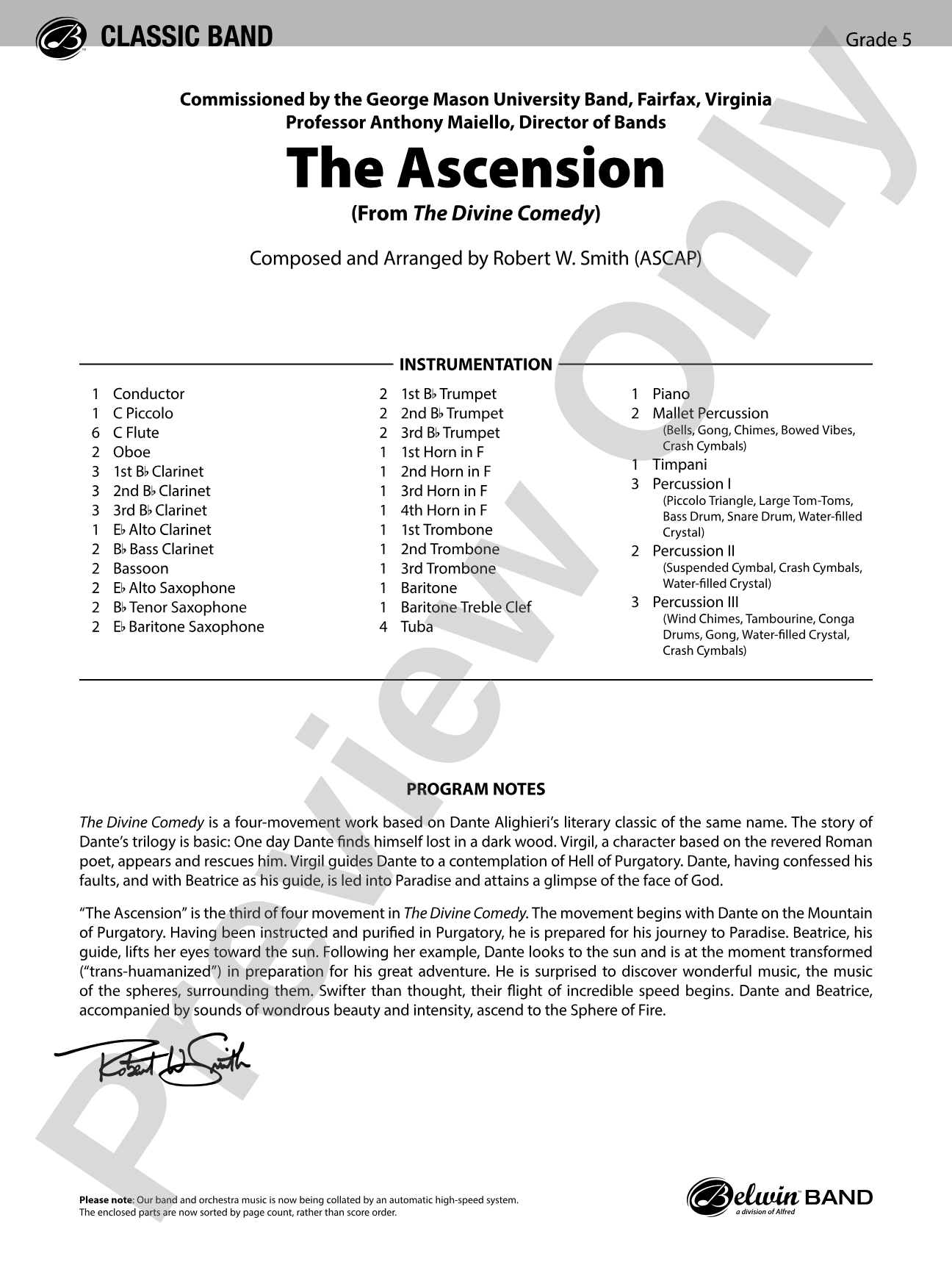 The Ascension (from The Divine Comedy): Concert Band Conductor Score & Parts