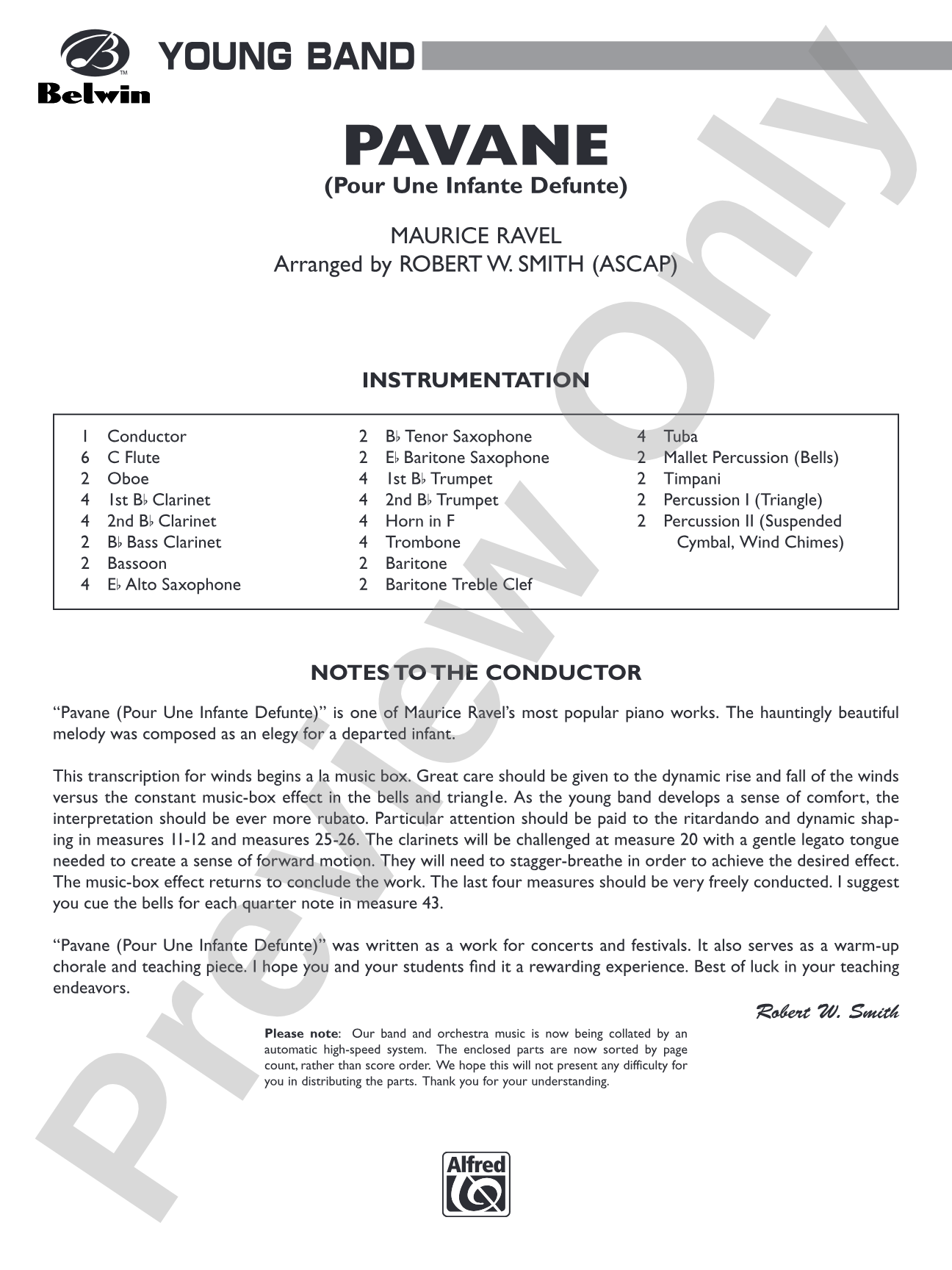 Pavane (Pour Une Infante Defunte): Concert Band Conductor Score & Parts