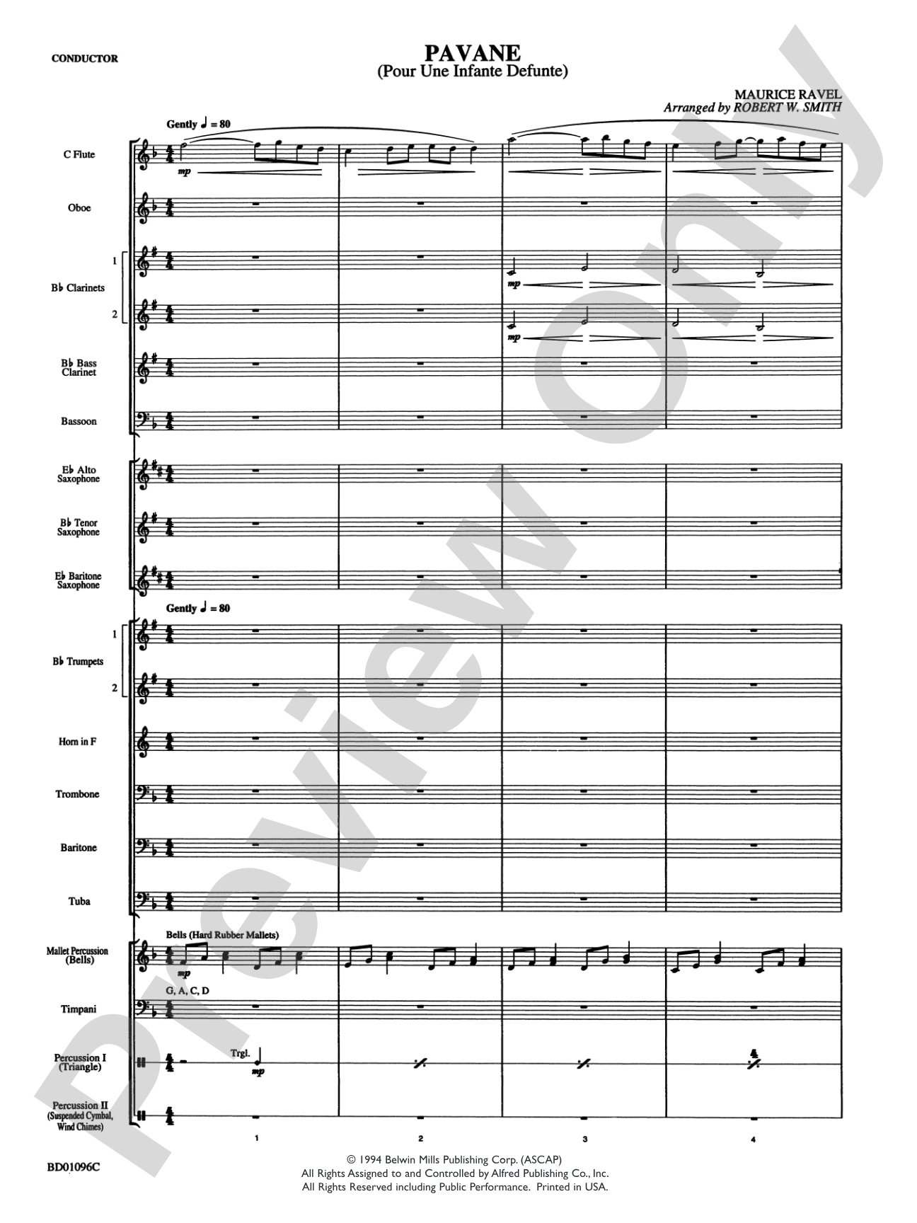 Pavane (Pour Une Infante Defunte): Concert Band Conductor Score & Parts