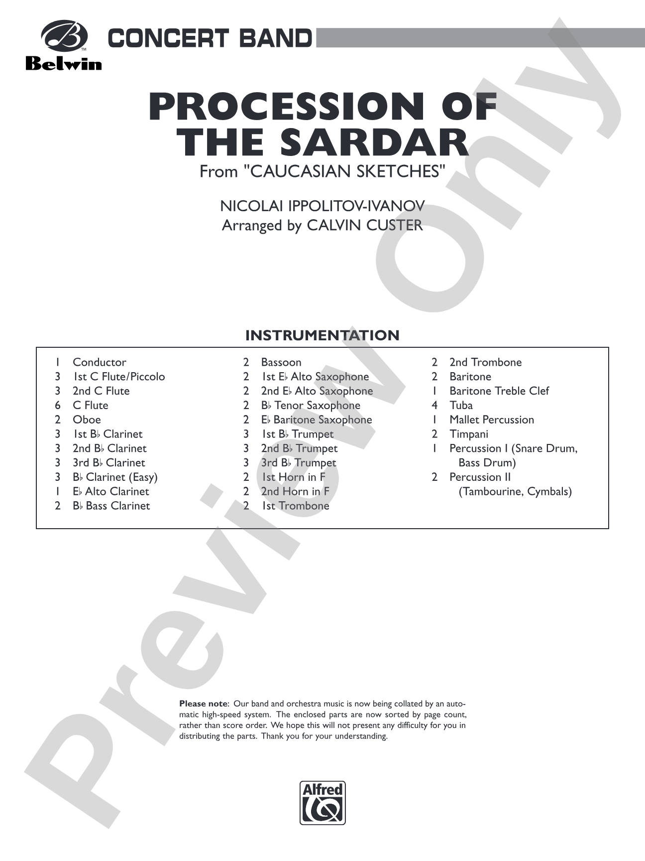 Procession of the Sardar (from Caucasian Sketches): Concert Band Conductor Score & Parts