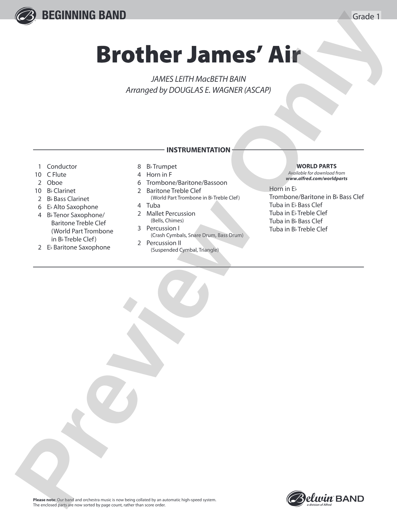 Brother James' Air: Concert Band Conductor Score & Parts