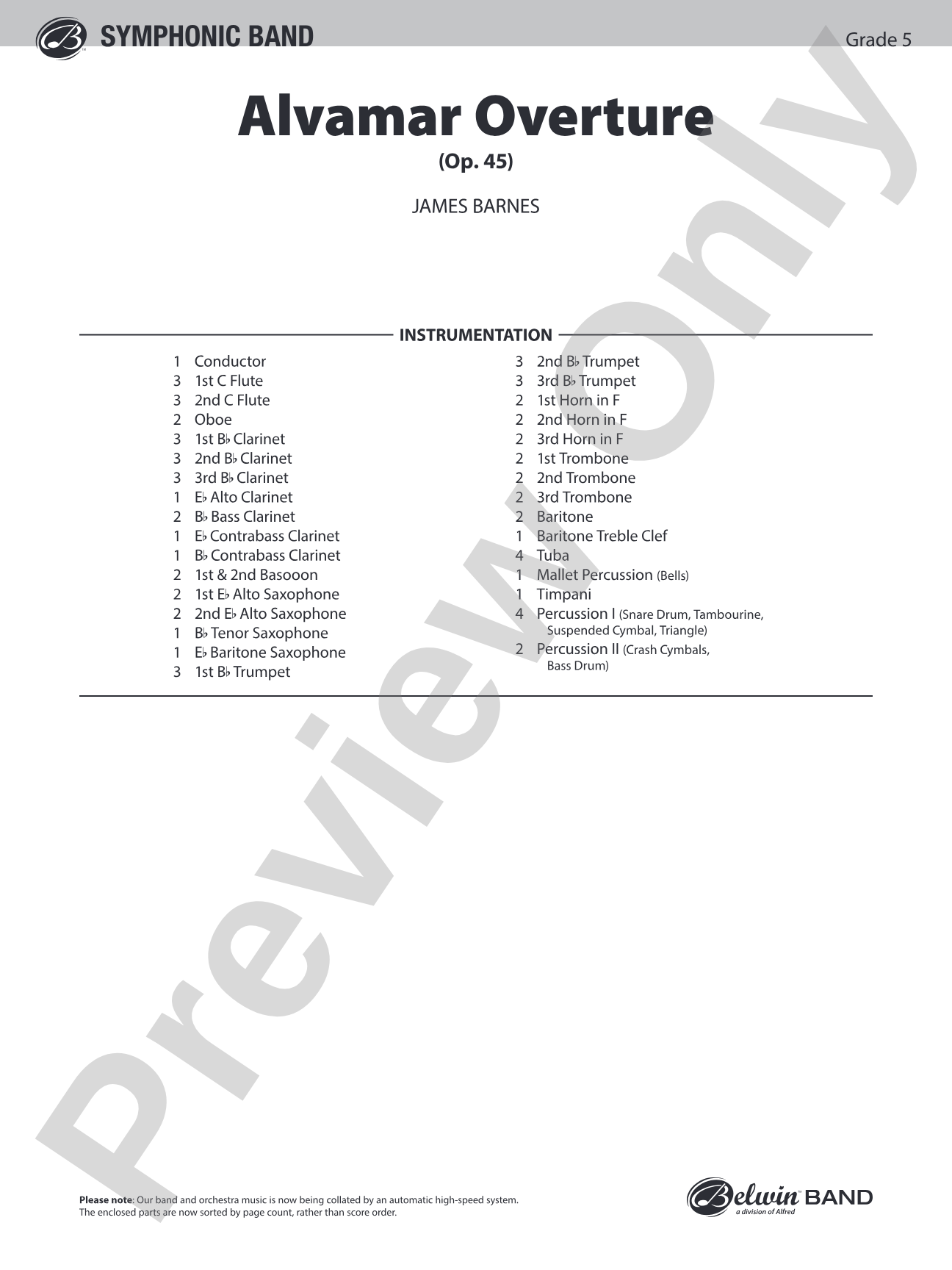 Alvamar Overture: Concert Band Conductor Score & Parts