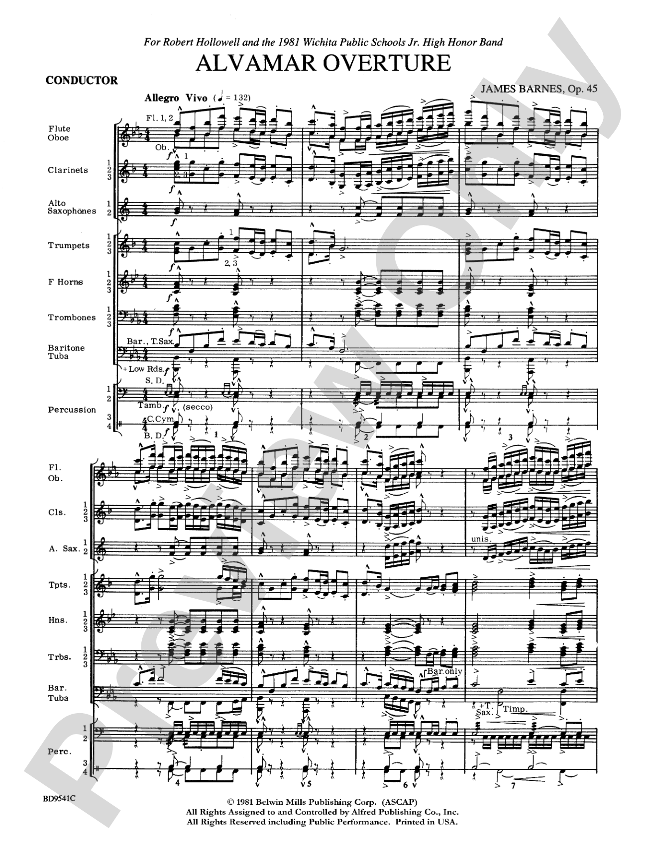 Alvamar Overture: Concert Band Conductor Score & Parts
