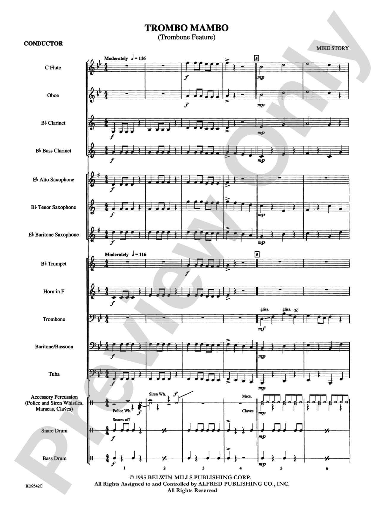 Trombo Mambo (Trombone Feature): Concert Band Conductor Score & Parts