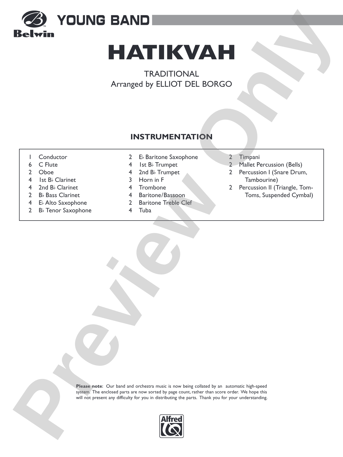 Hatikvah: Concert Band Conductor Score & Parts