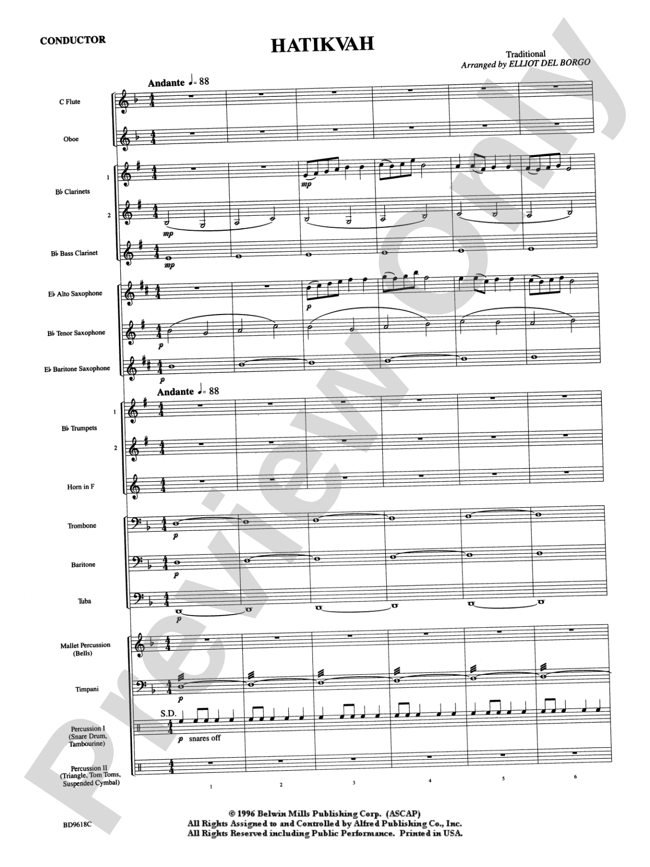 Hatikvah: Concert Band Conductor Score & Parts