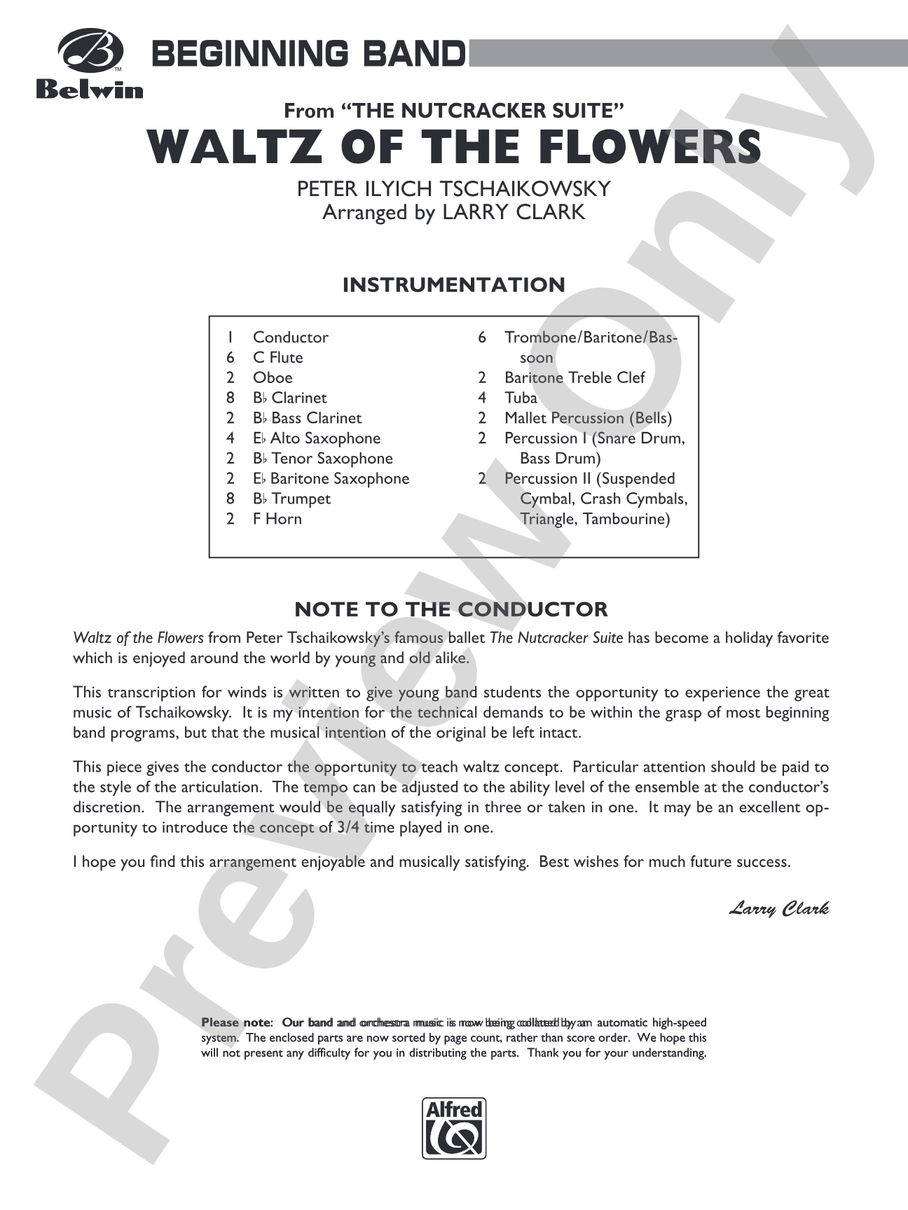 Waltz of the Flowers (from The Nutcracker Suite): Concert Band Conductor Score & Parts
