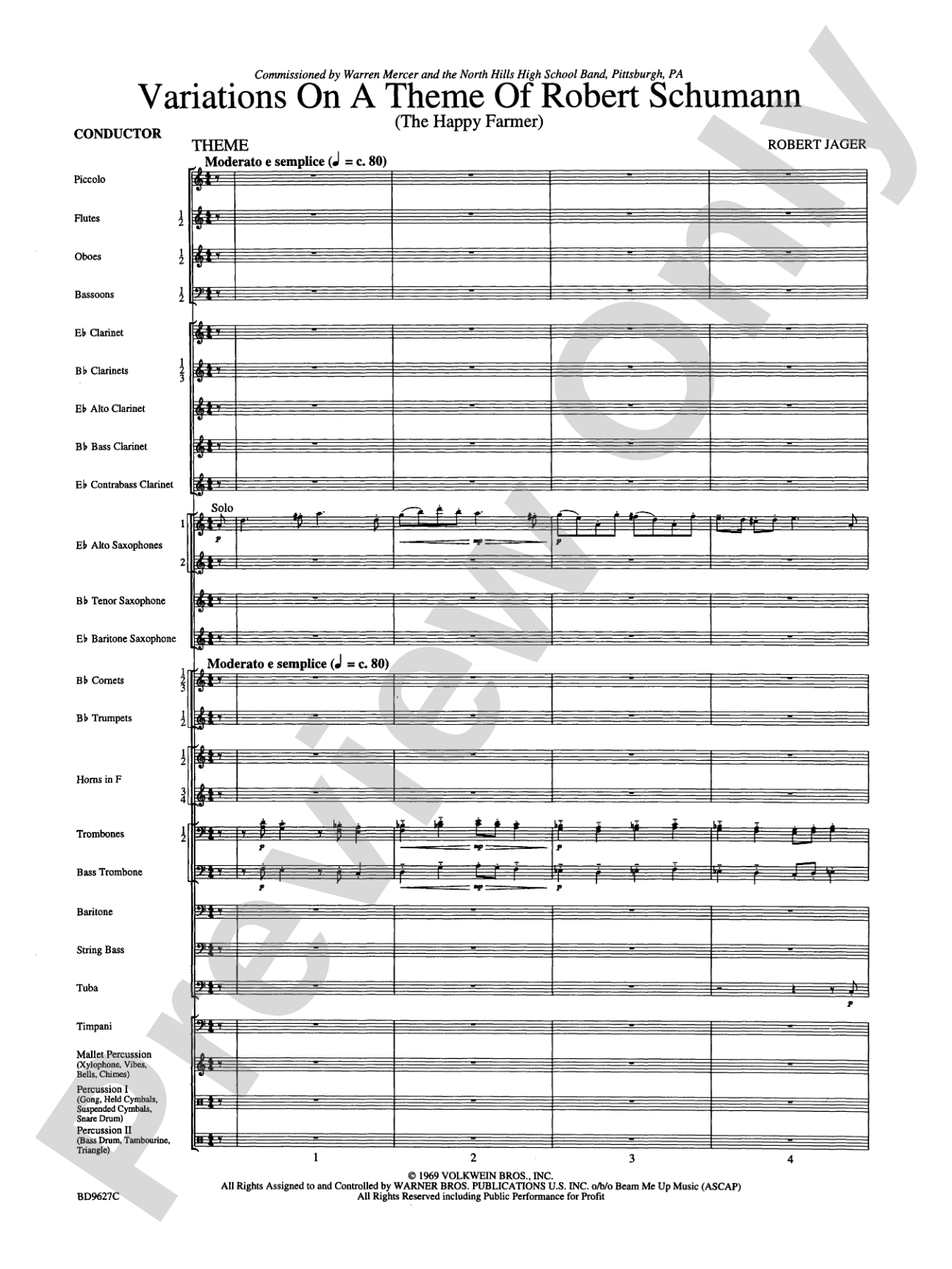 Variations on a Theme of Robert Schumann: Concert Band Conductor Score & Parts