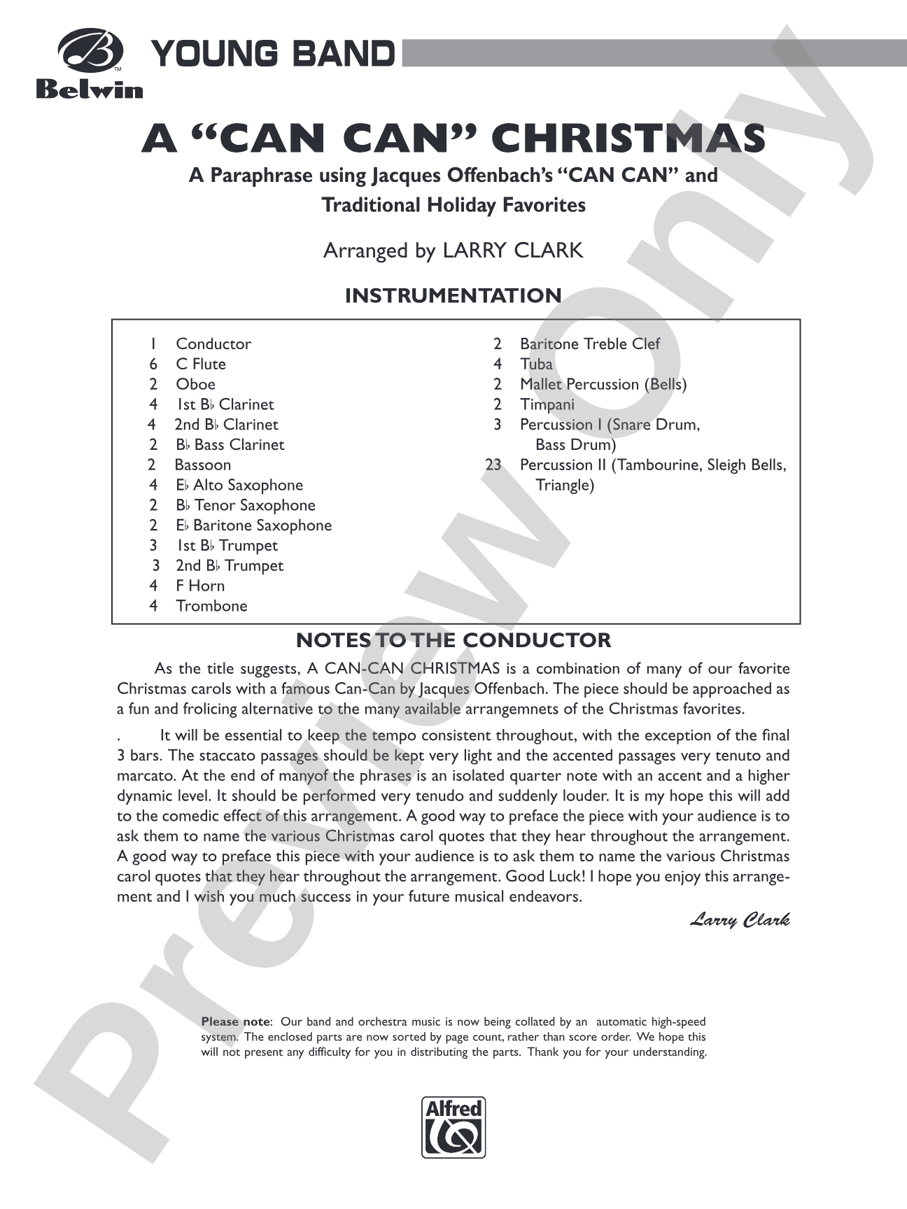 A "Can Can" Christmas: Concert Band Conductor Score & Parts