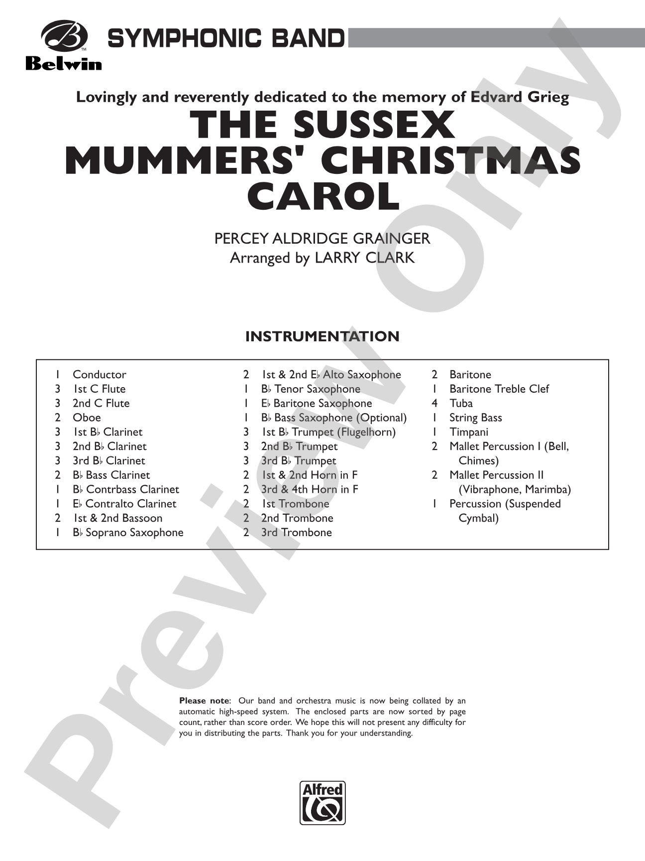 The Sussex Mummers' Christmas Carol: Concert Band Conductor Score & Parts