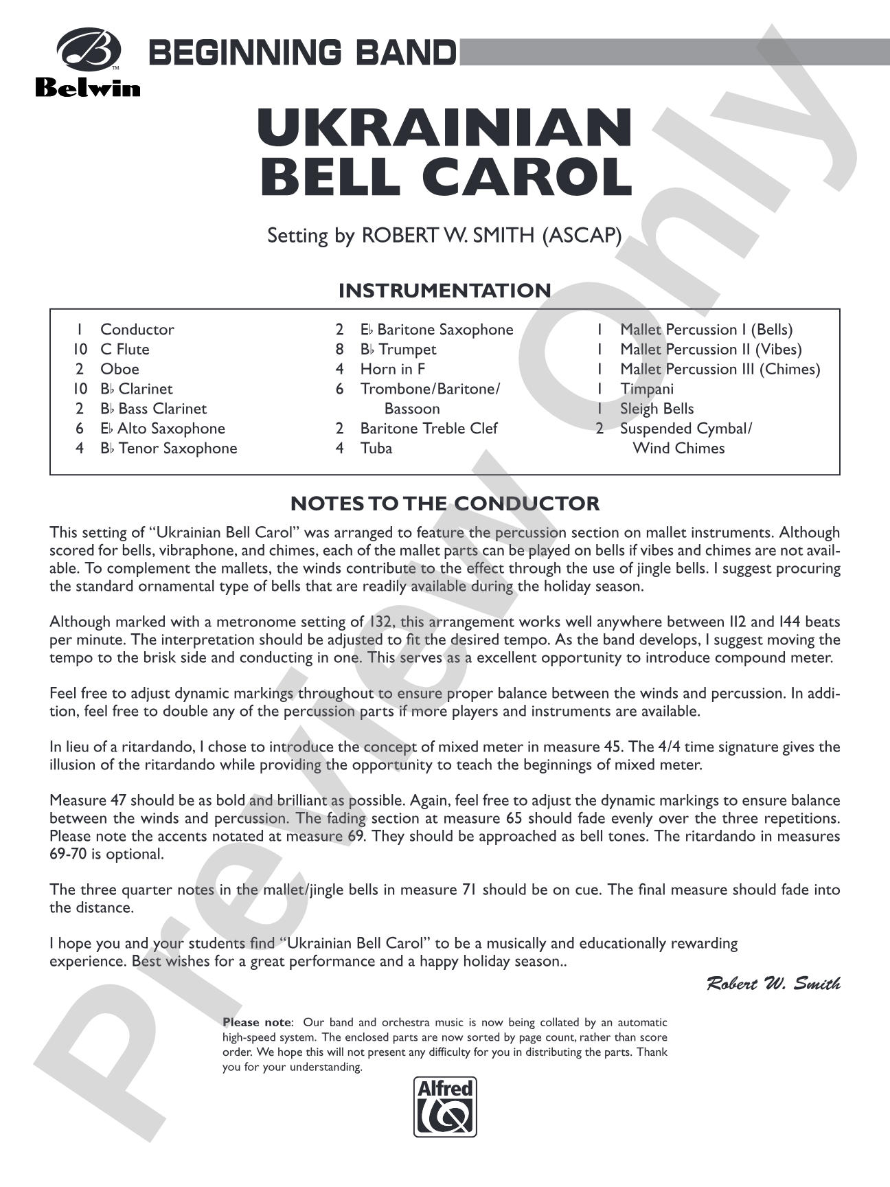 Ukrainian Bell Carol: Concert Band Conductor Score & Parts