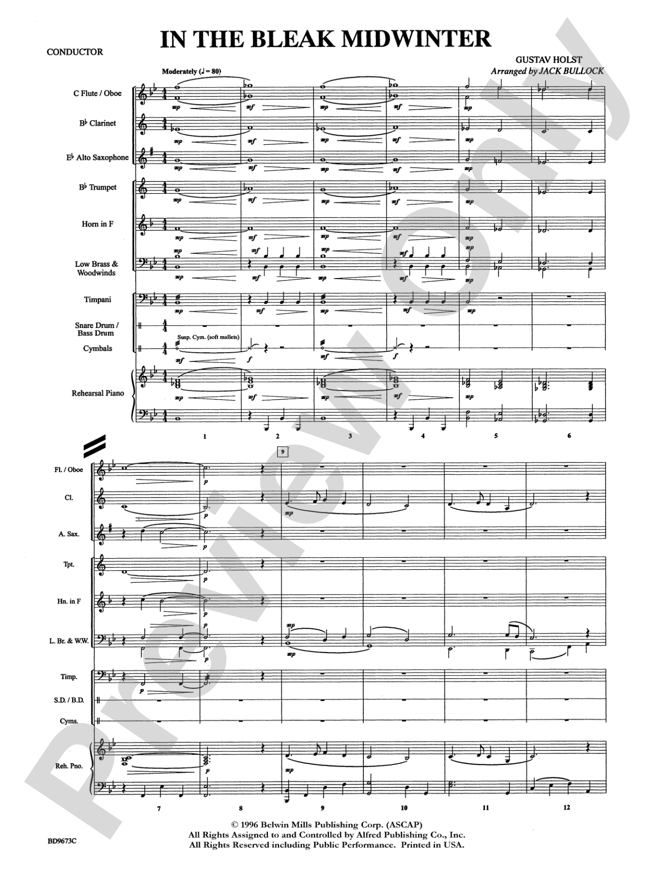 In the Bleak Midwinter: Concert Band Conductor Score & Parts