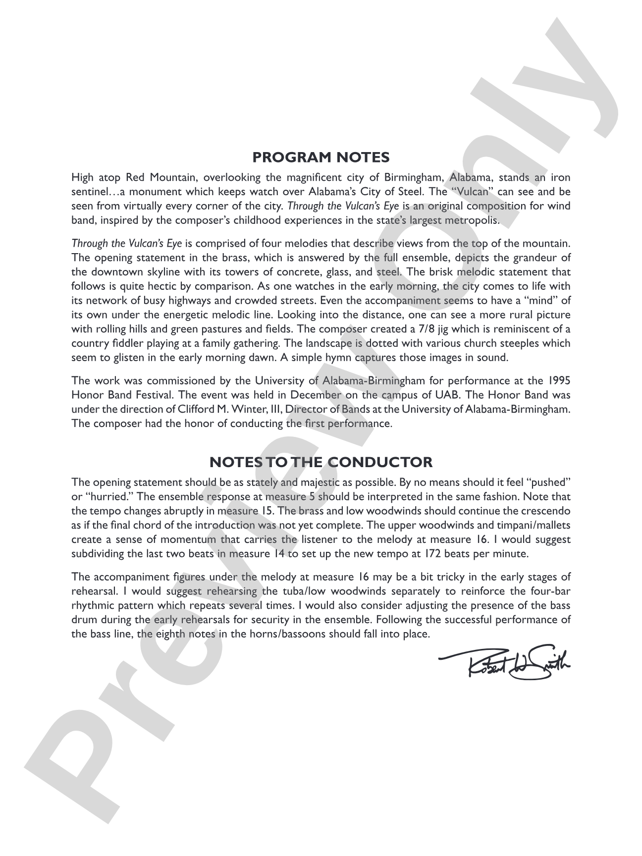 Through the Vulcan's Eye: Concert Band Conductor Score & Parts