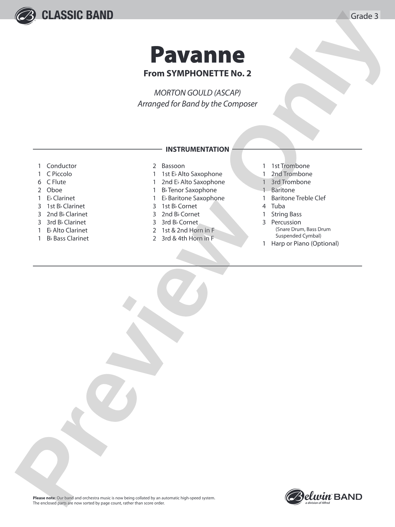 Pavanne (from Symphonette No. 2): Concert Band Conductor Score & Parts