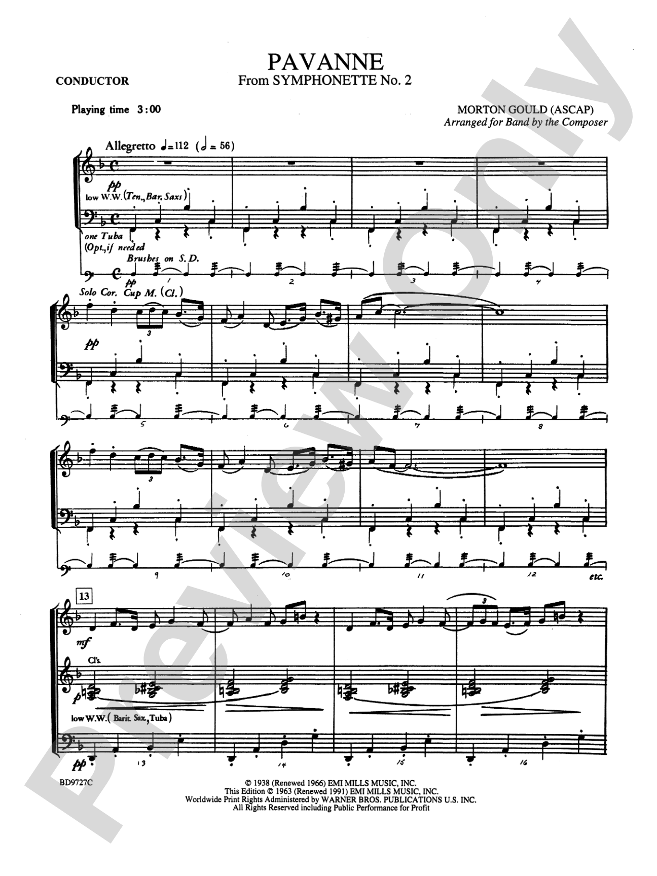 Pavanne (from Symphonette No. 2): Concert Band Conductor Score & Parts