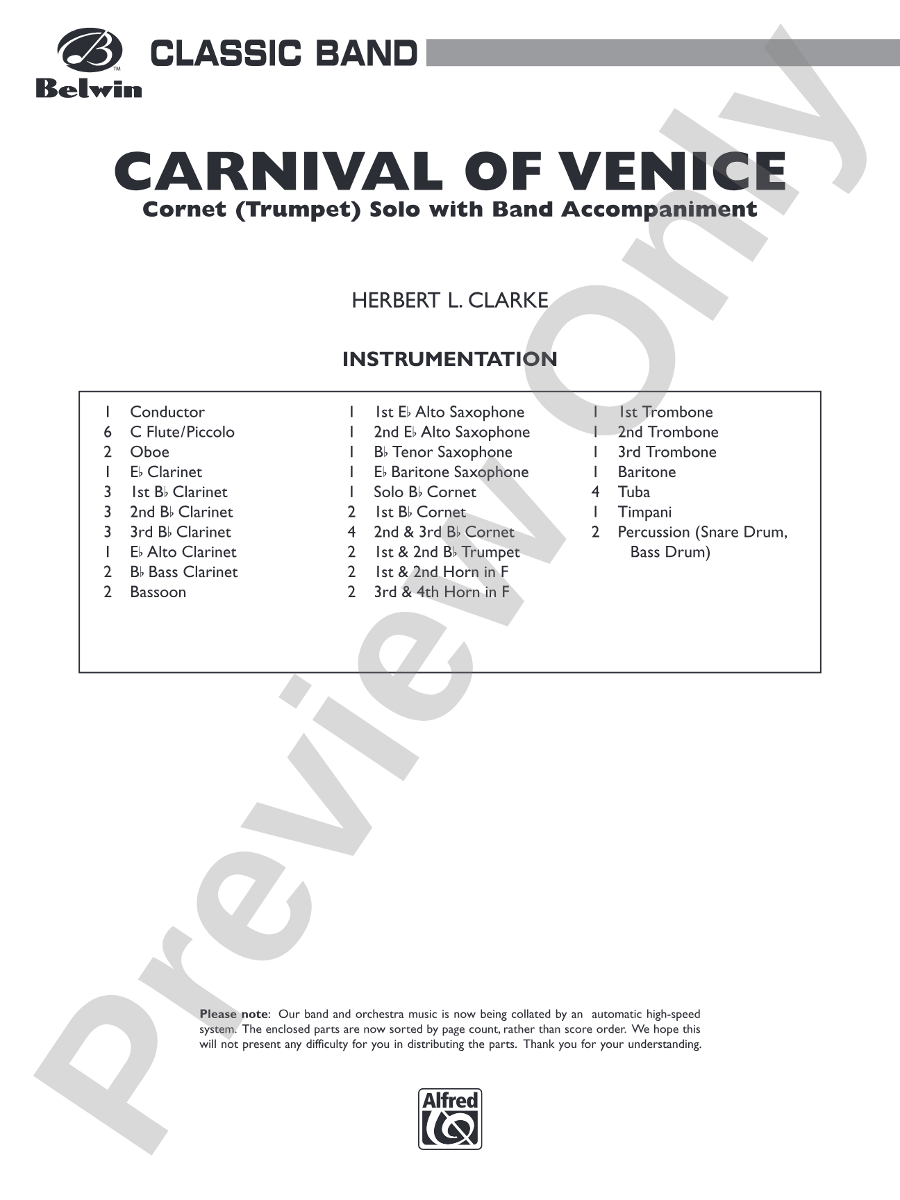 Carnival of Venice (Cornet (Trumpet) Solo with Band Accompaniment): Score